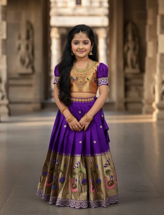 Premium Kids Paithani Lehenga Choli - Blue