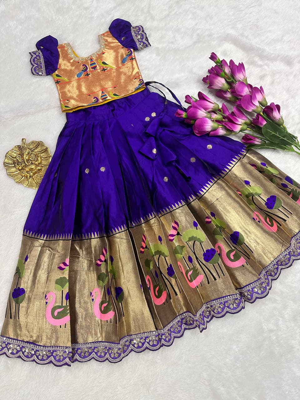 Premium Kids Paithani Lehenga Choli - Blue