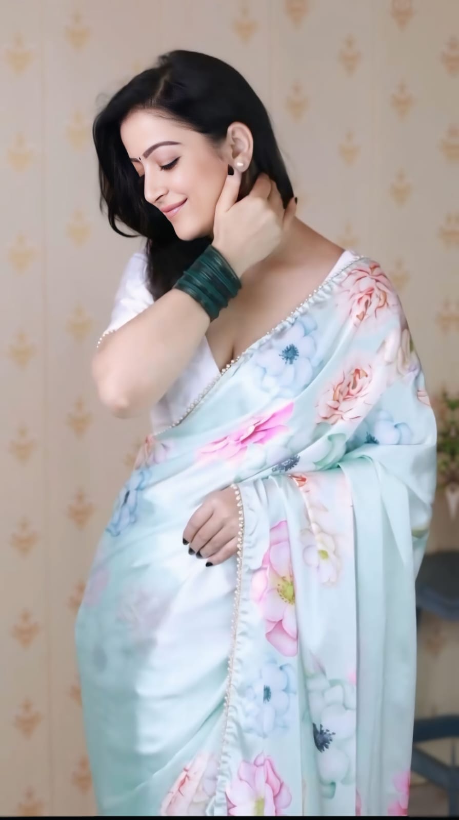 One Minute Ready to Wear Floral Satin Shine Saree