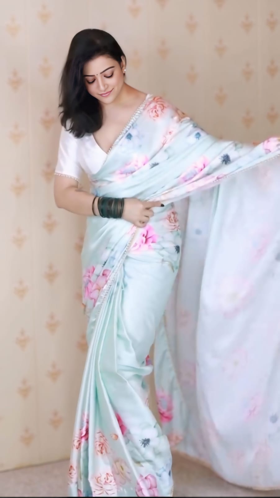 One Minute Ready to Wear Floral Satin Shine Saree