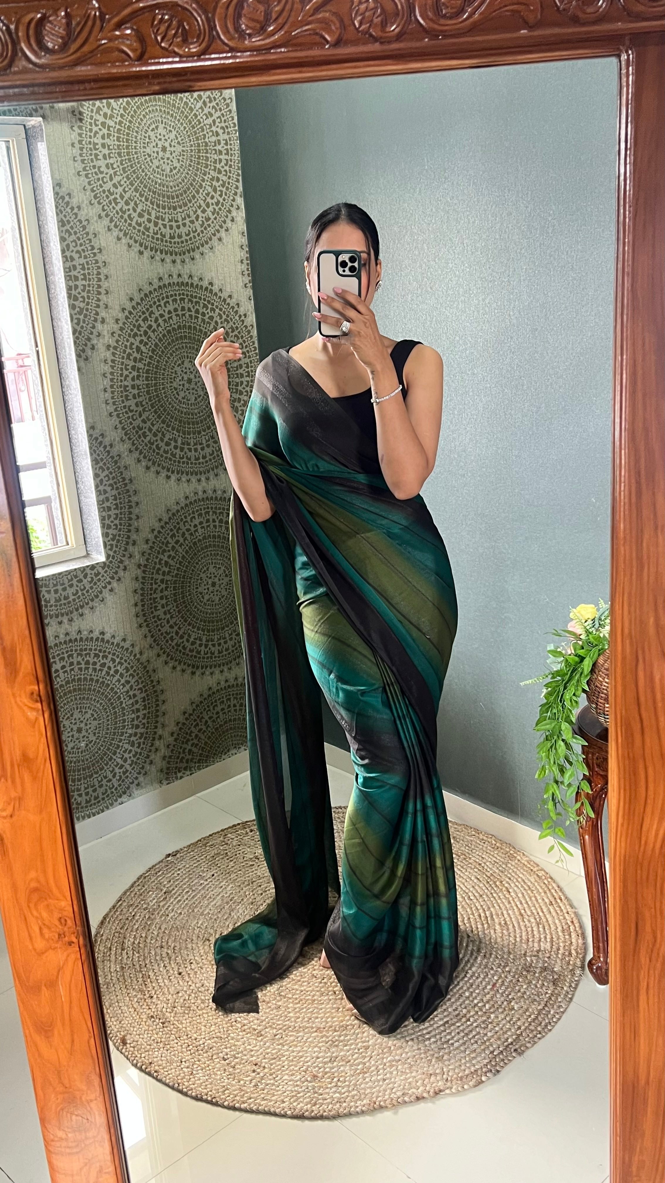 Heer One Minute Ready To Wear Green Saree With Unstiched Blouse