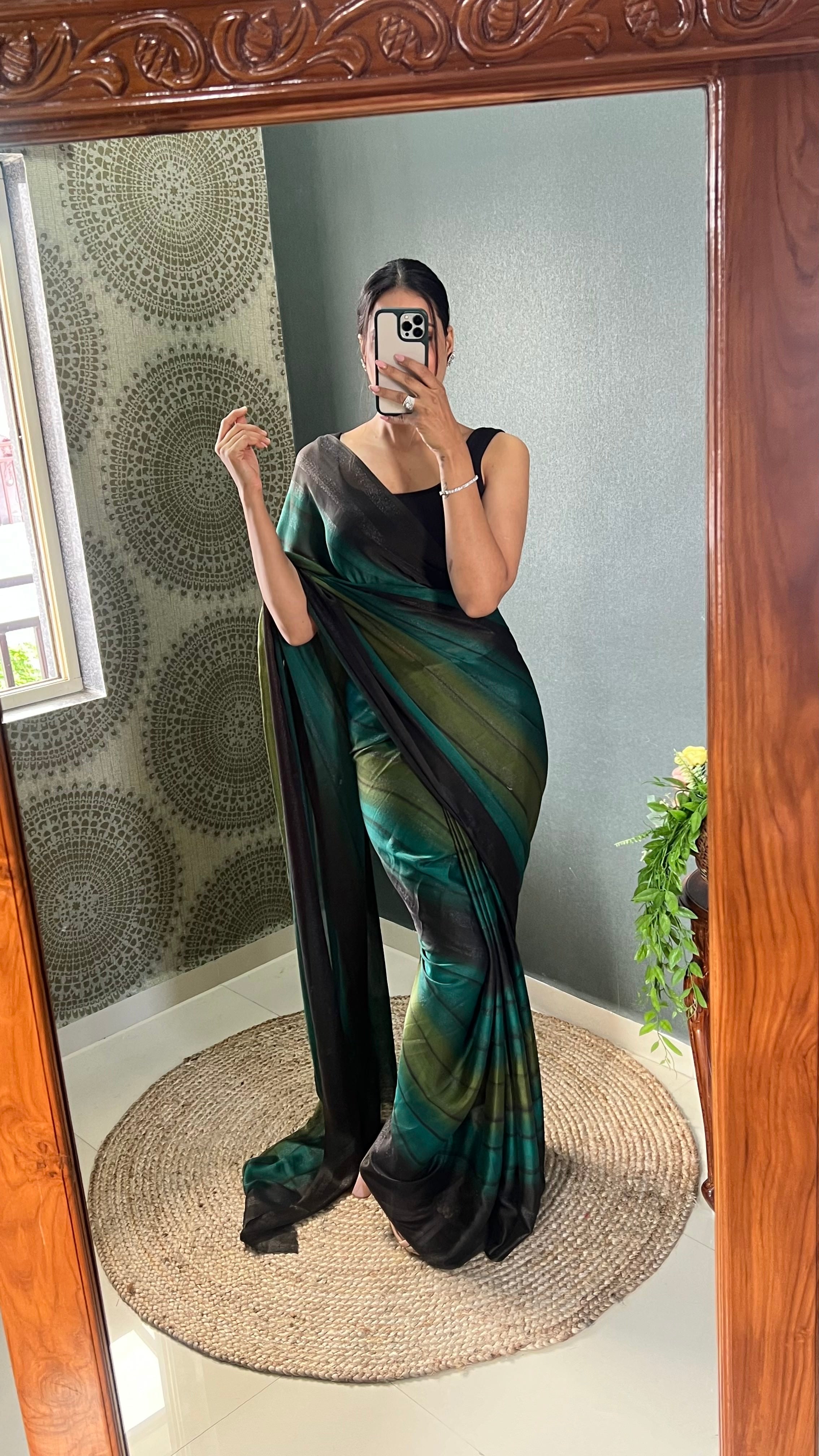 Heer One Minute Ready To Wear Green Saree With Unstiched Blouse