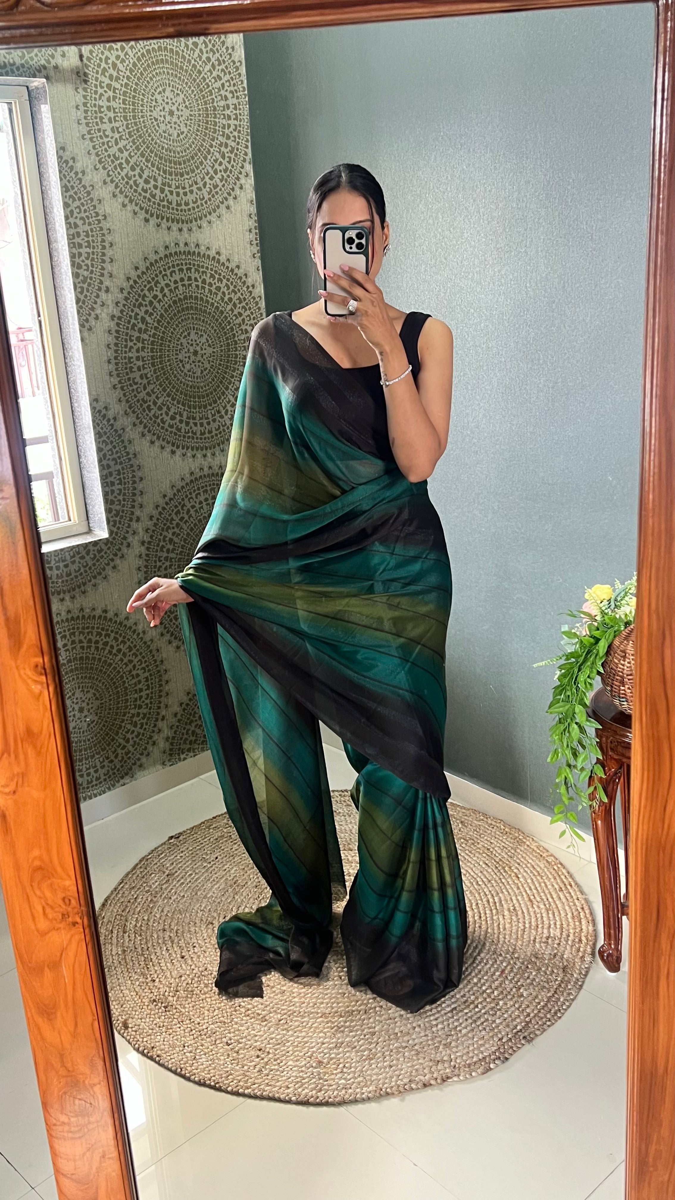 Heer One Minute Ready To Wear Green Saree With Unstiched Blouse