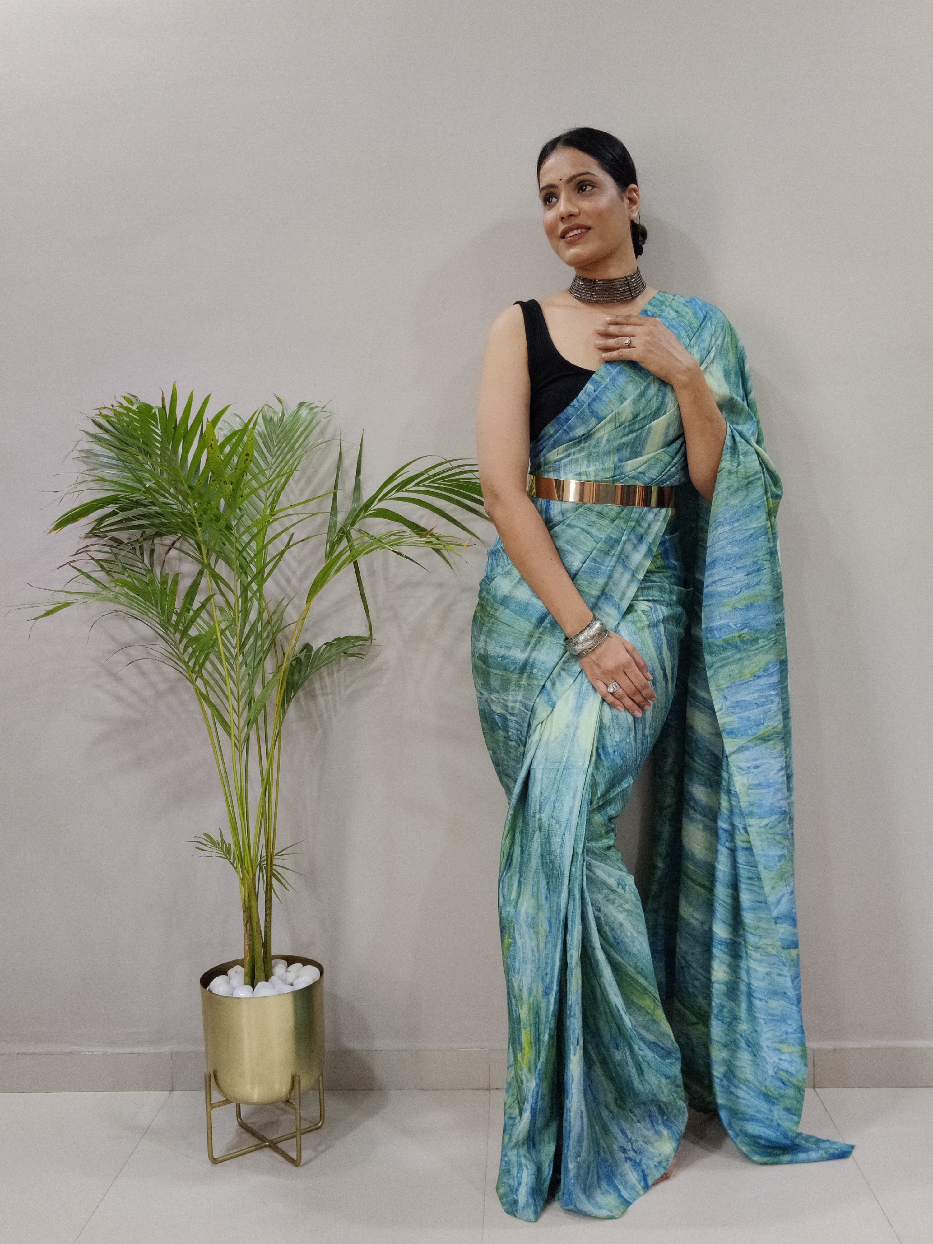 One Minute Ready to Wear New Classic Design Bottle Green Saree Divashree