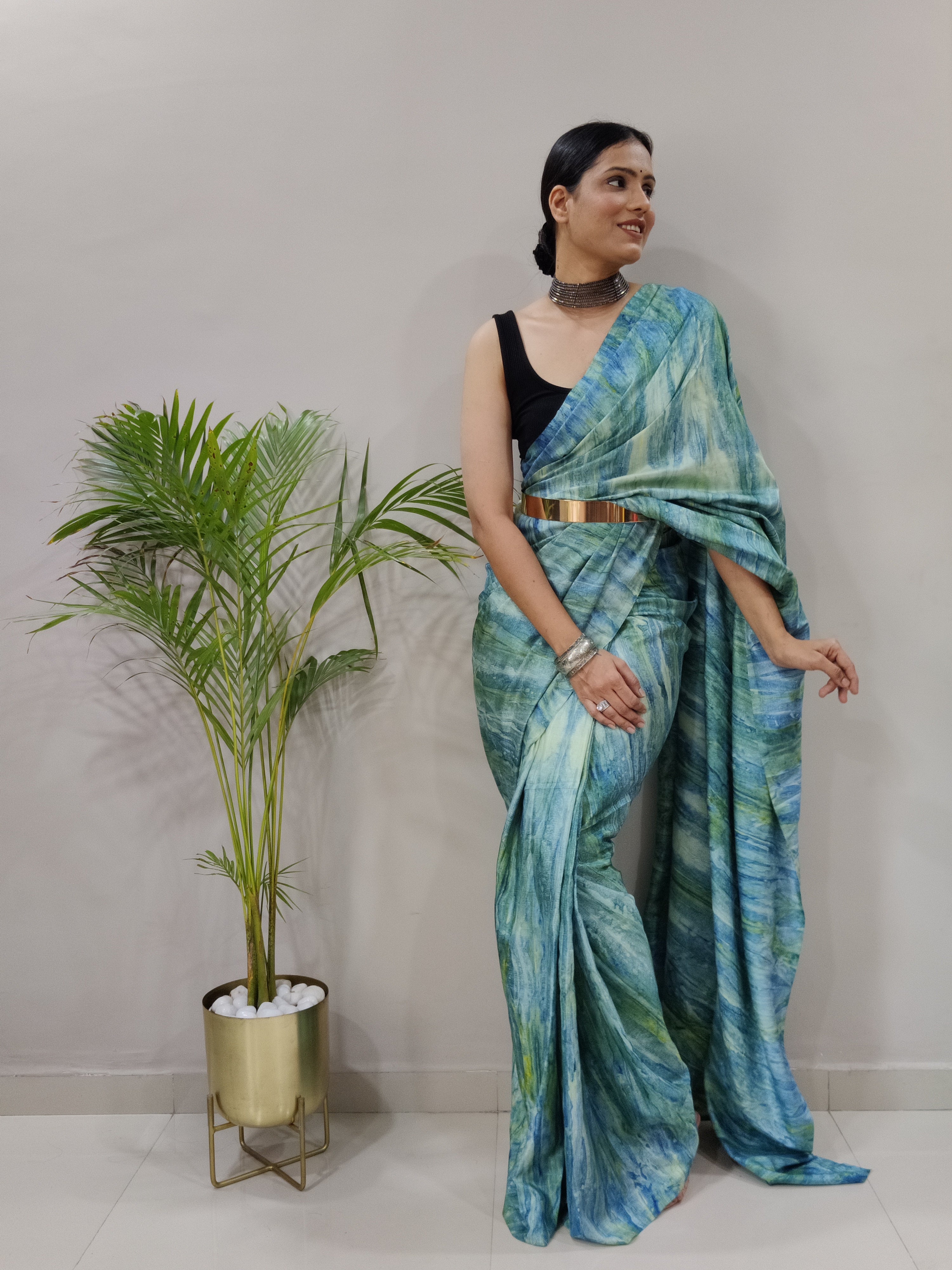 One Minute Ready to Wear New Classic Design Bottle Green Saree Divashree