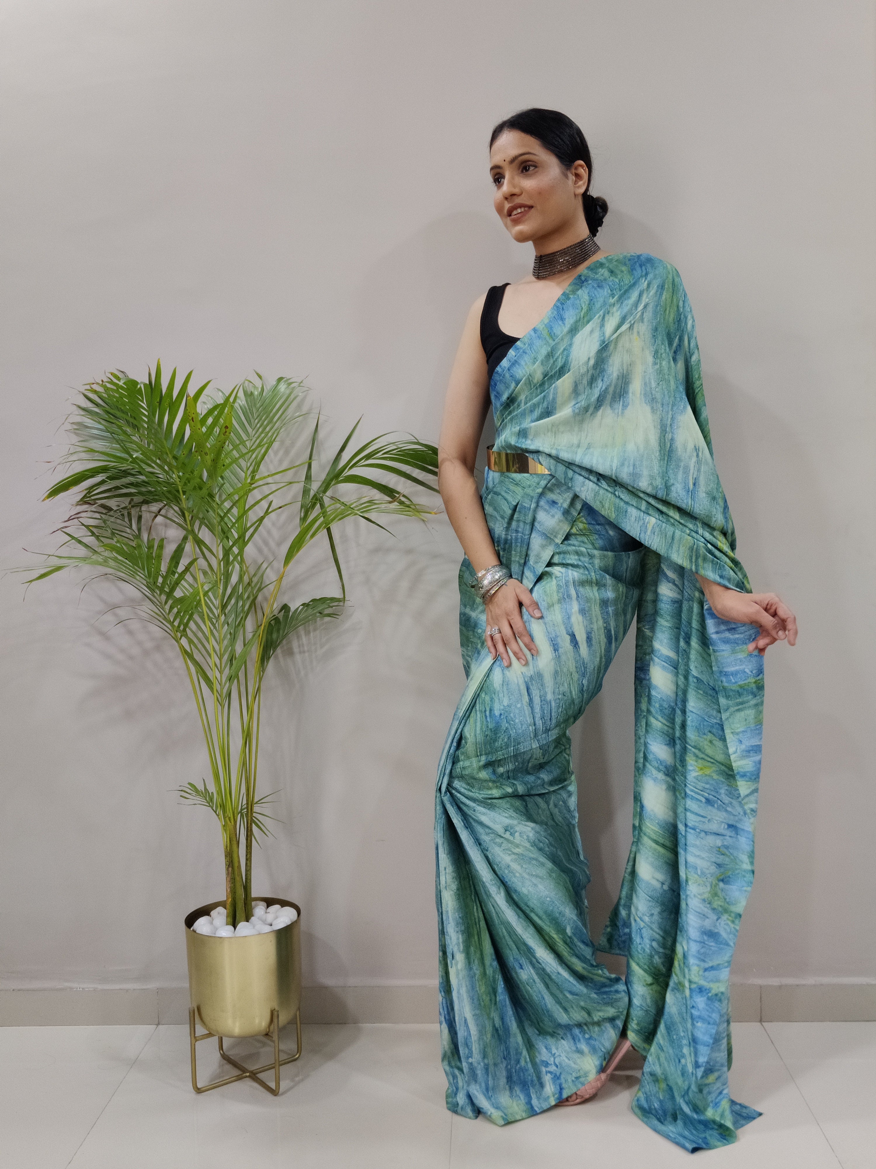 One Minute Ready to Wear New Classic Design Bottle Green Saree Divashree