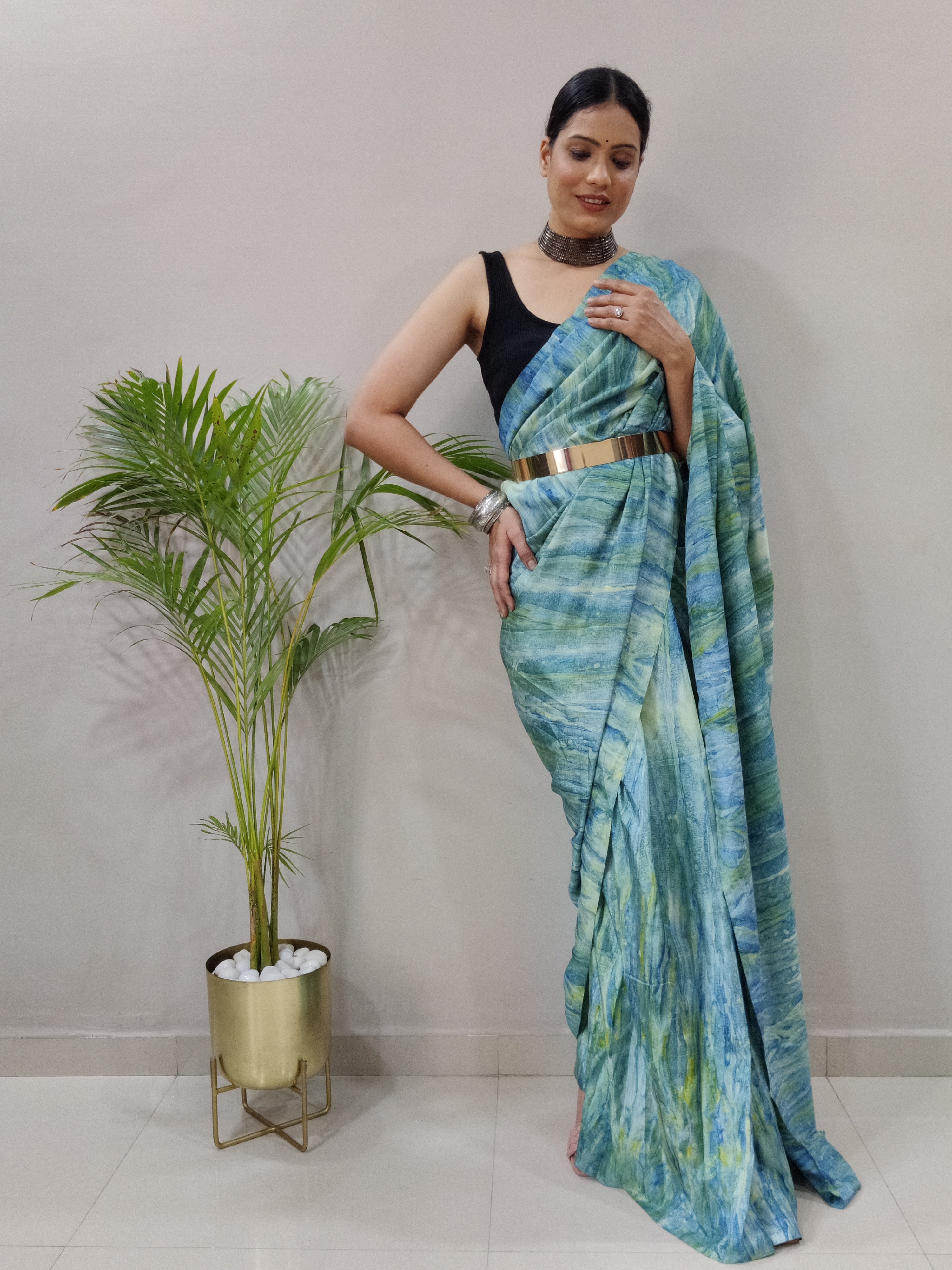 One Minute Ready to Wear New Classic Design Bottle Green Saree Divashree