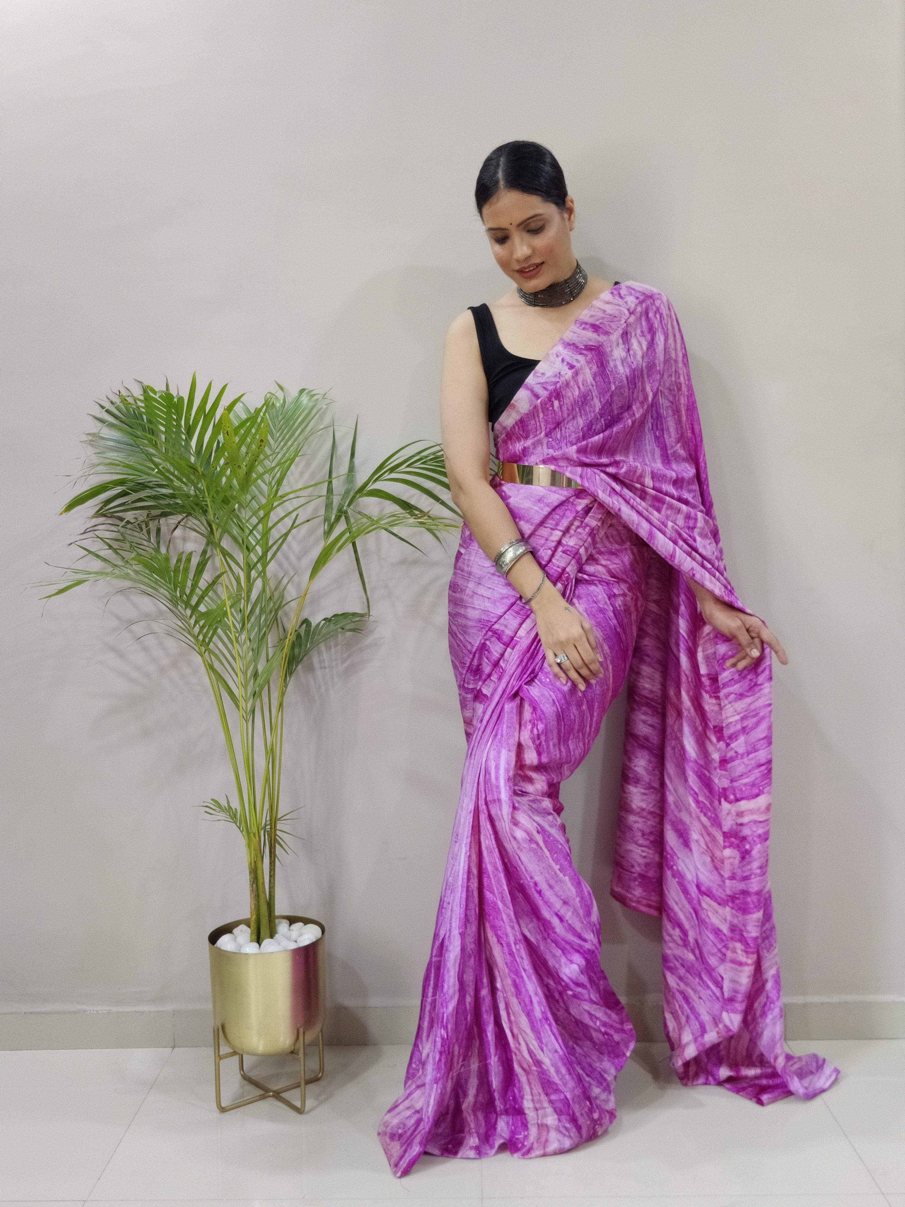 One Minute Ready to Wear New Classic Design Lovender  Saree Divashree