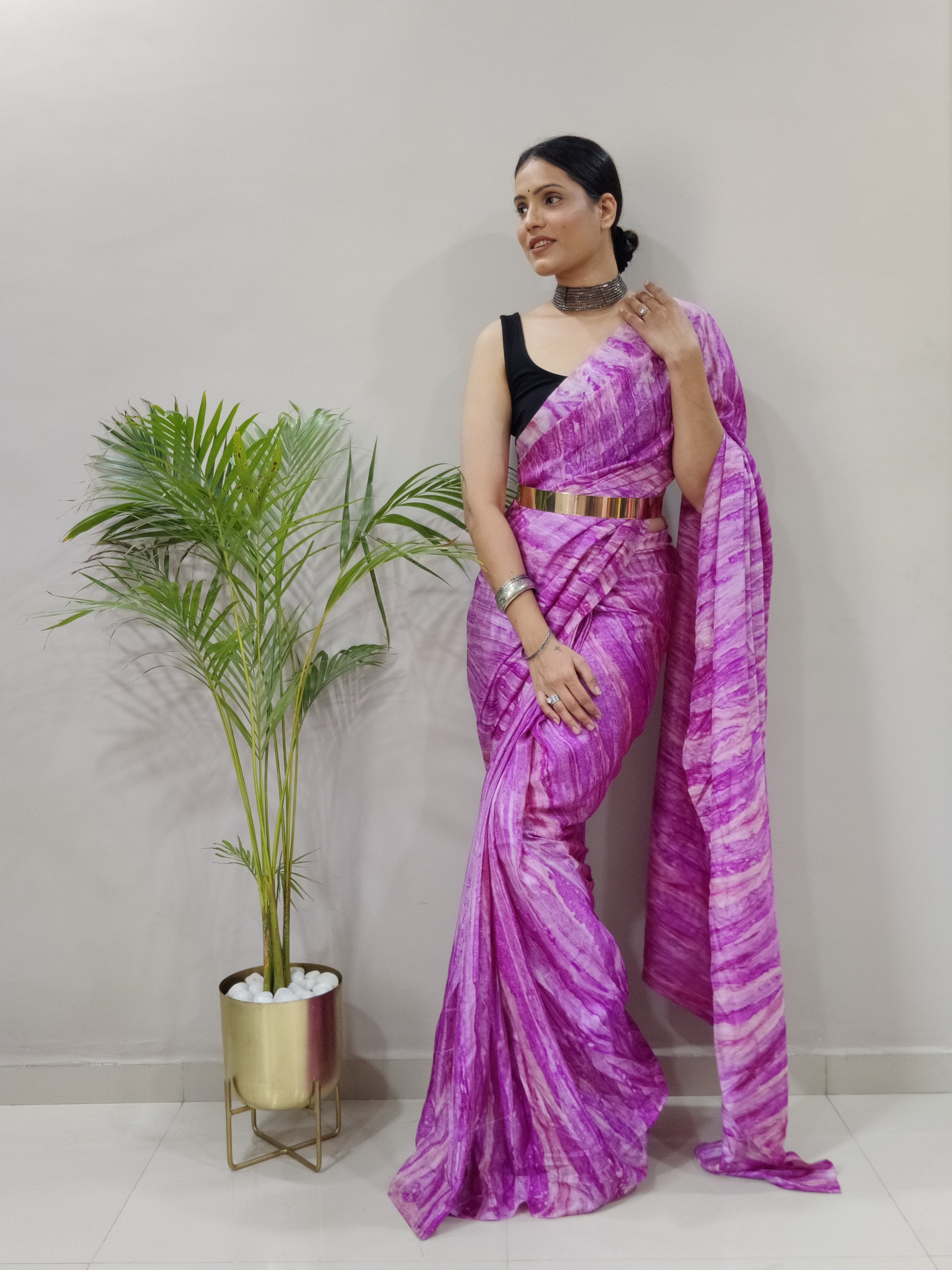 One Minute Ready to Wear New Classic Design Lovender  Saree Divashree