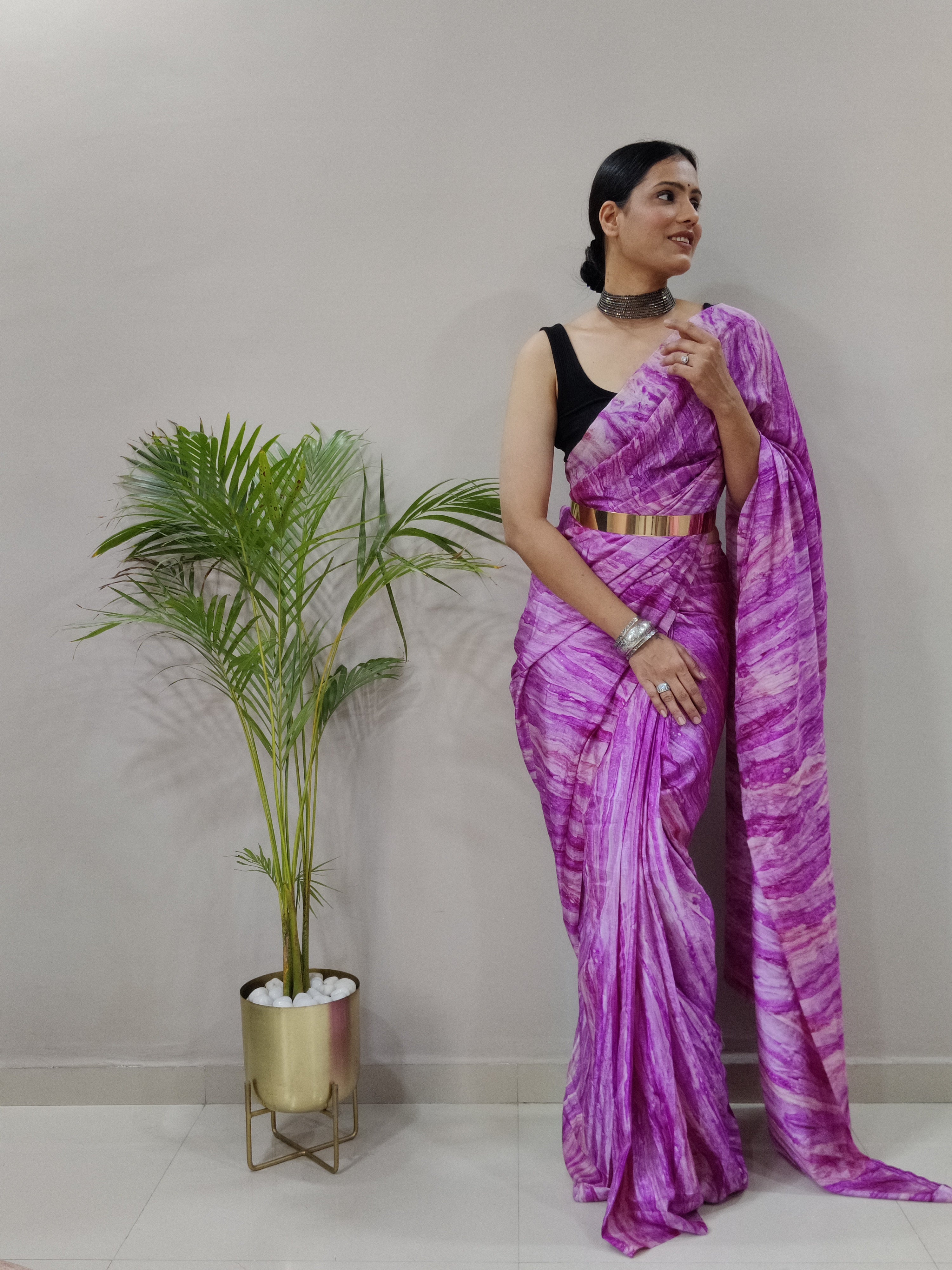 One Minute Ready to Wear New Classic Design Lovender  Saree Divashree