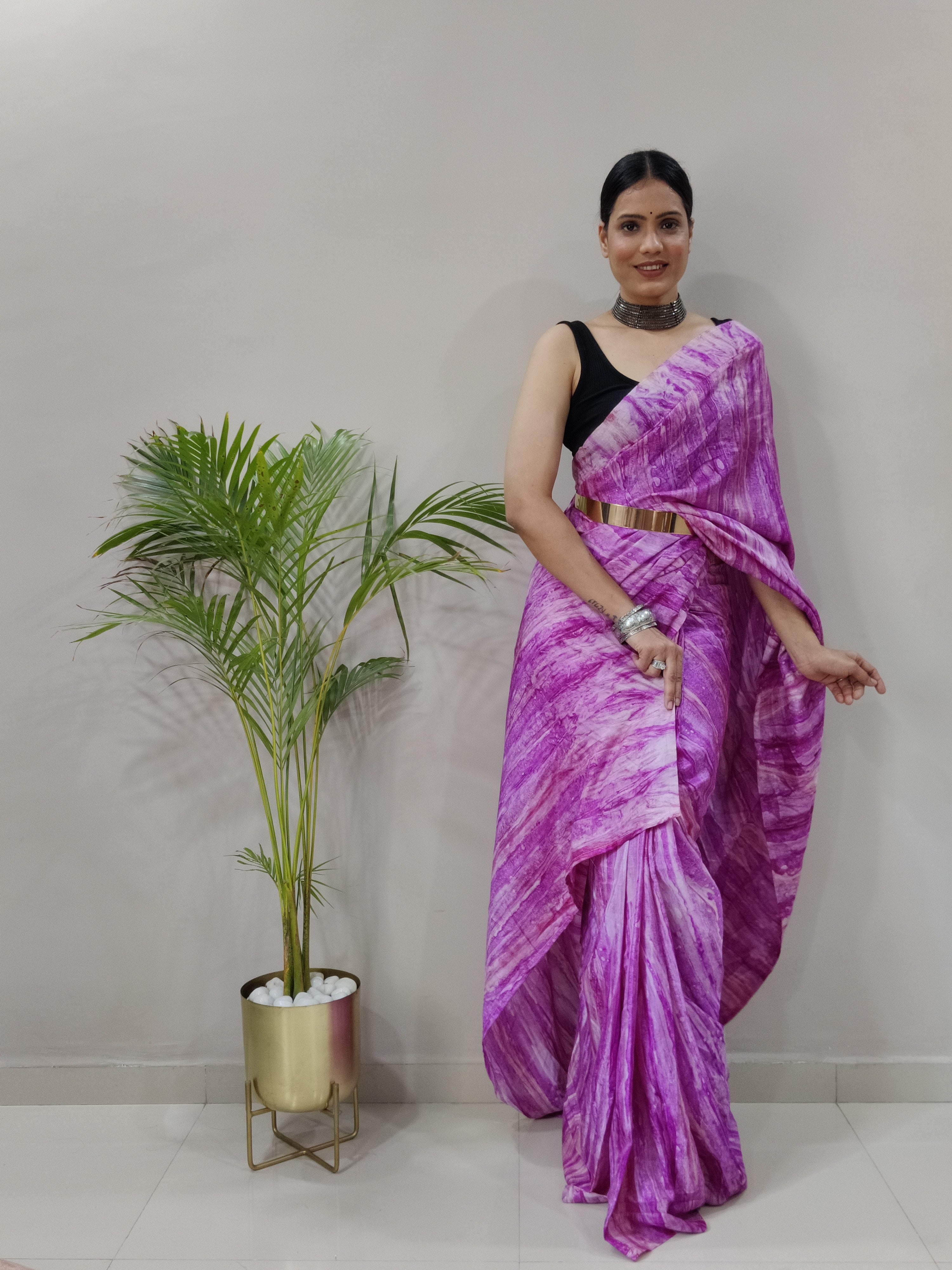 One Minute Ready to Wear New Classic Design Lovender  Saree Divashree