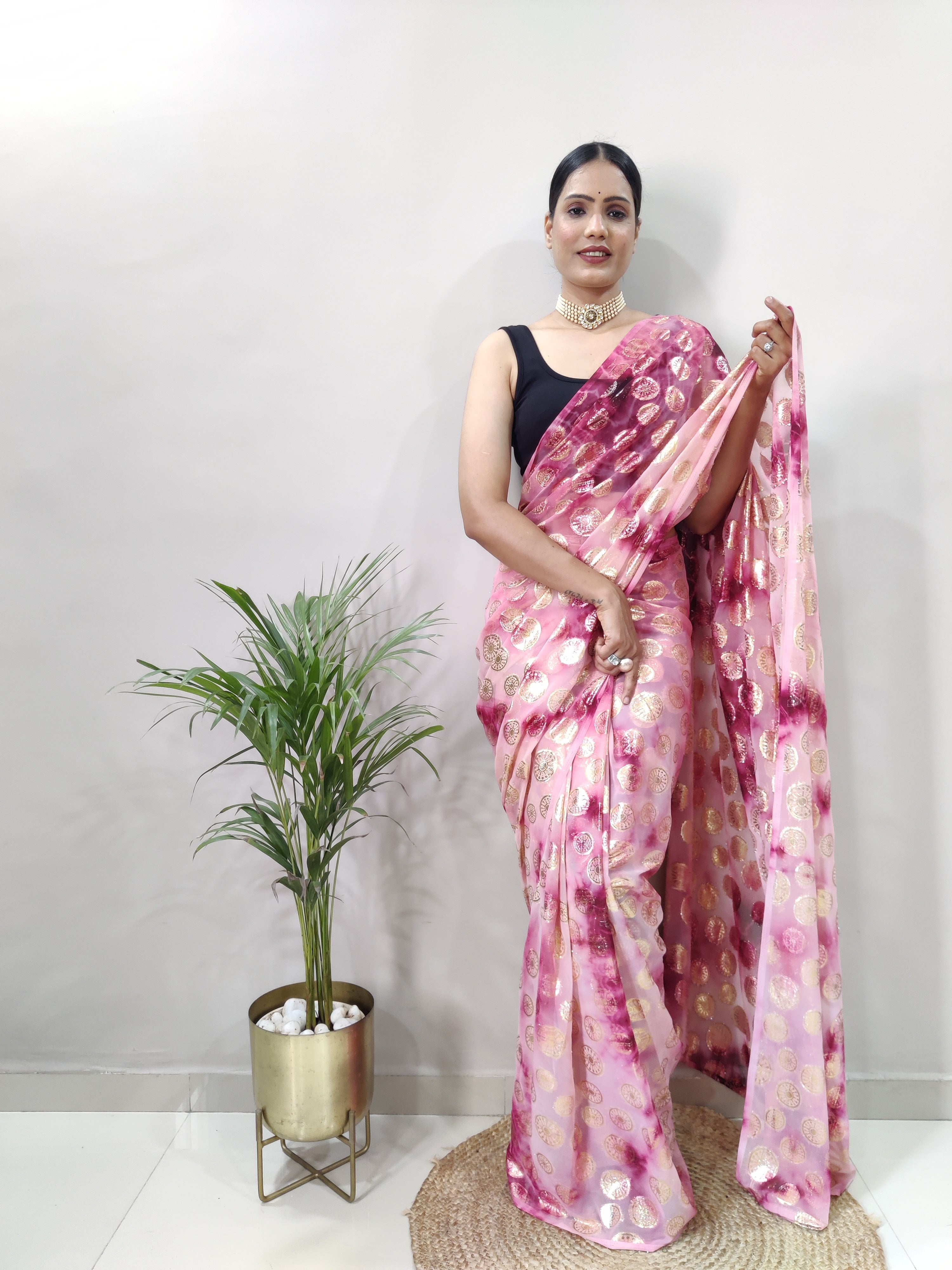 One Minute Ready to Wear New Trendy Design Rose Silver Saree Divashree