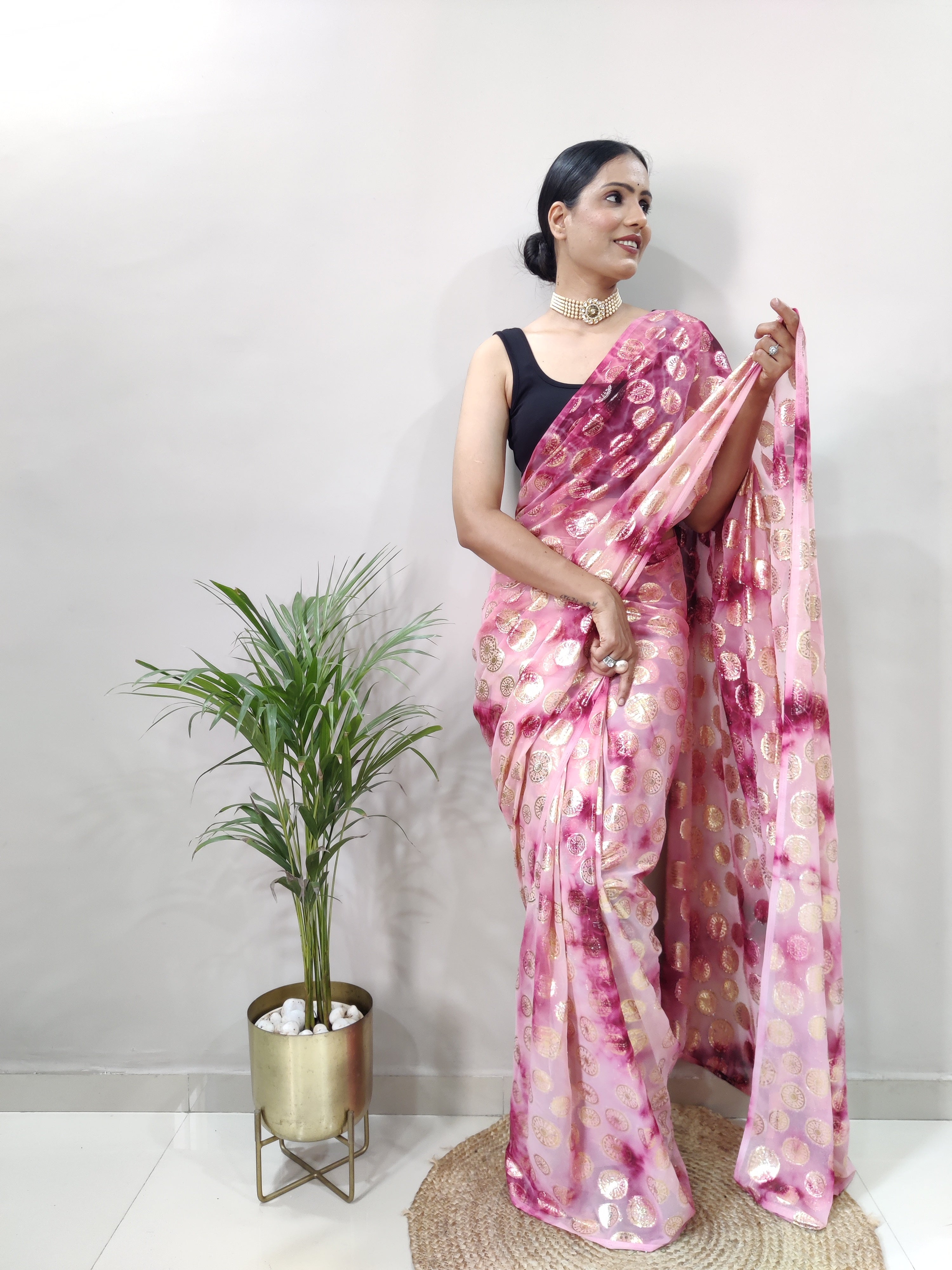 One Minute Ready to Wear New Trendy Design Rose Silver Saree Divashree