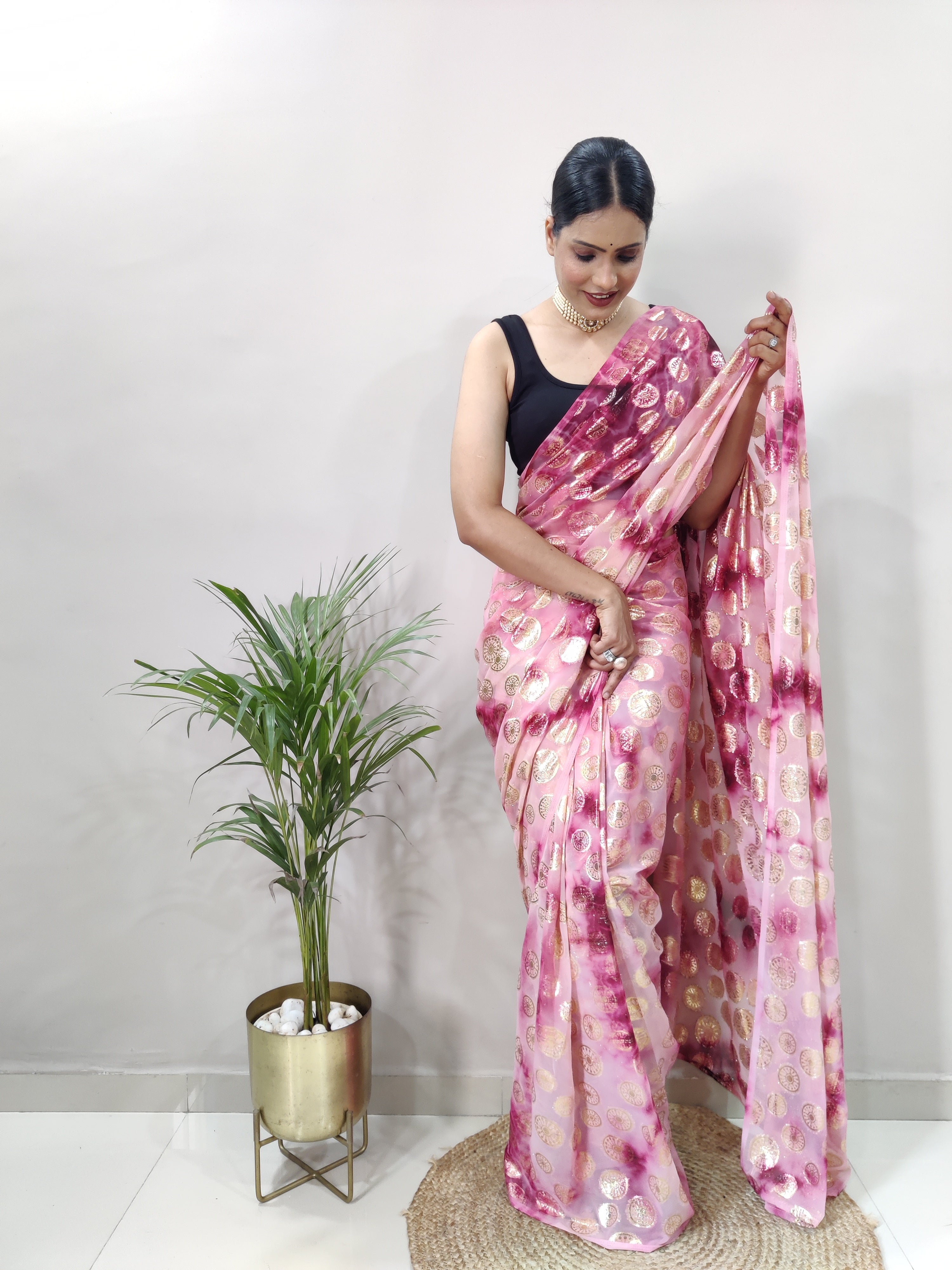 One Minute Ready to Wear New Trendy Design Rose Silver Saree Divashree