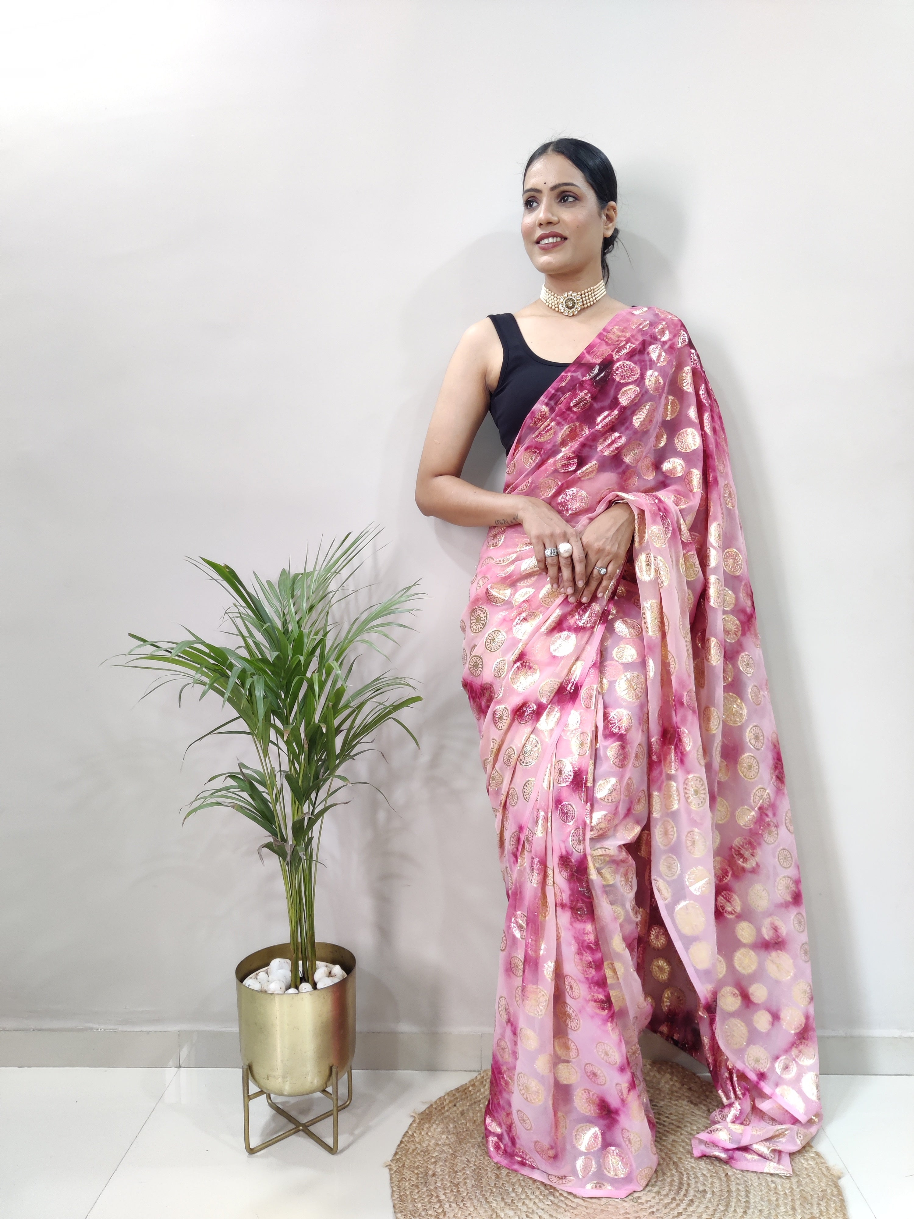 One Minute Ready to Wear New Trendy Design Rose Silver Saree Divashree