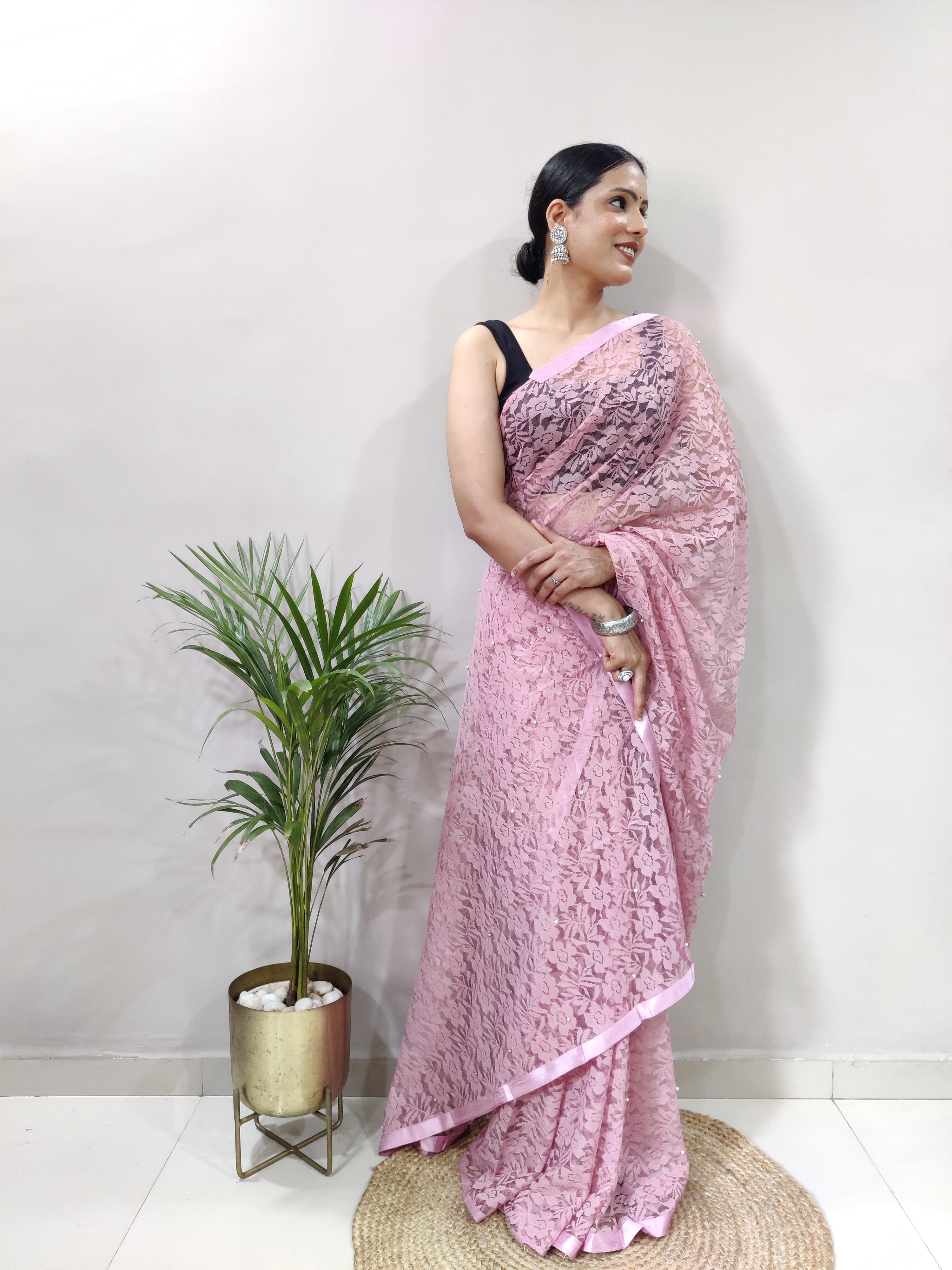 New Fancy Net Braso Light Pink Saree With Unstiched Blouse