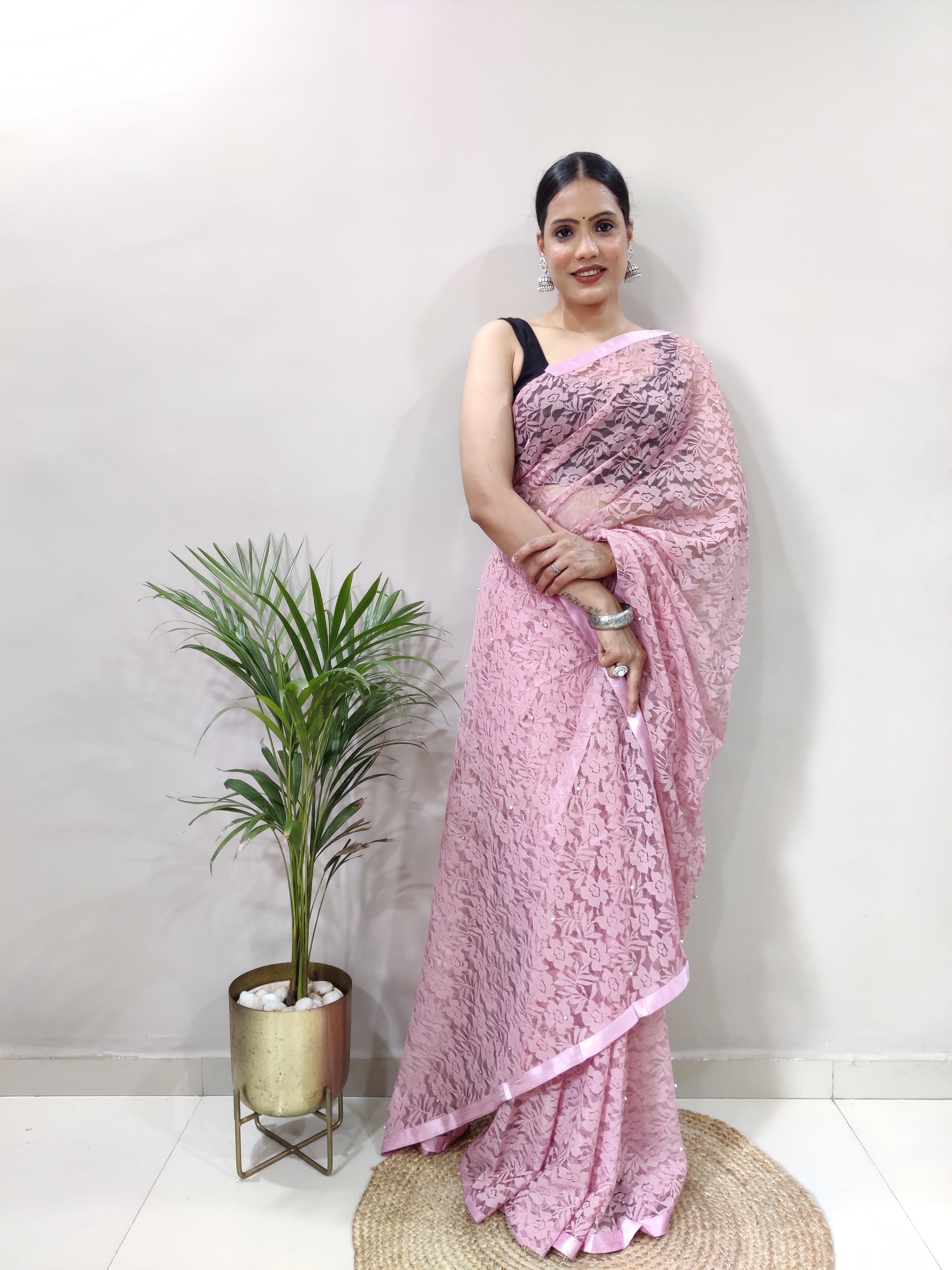 New Fancy Net Braso Light Pink Saree With Unstiched Blouse