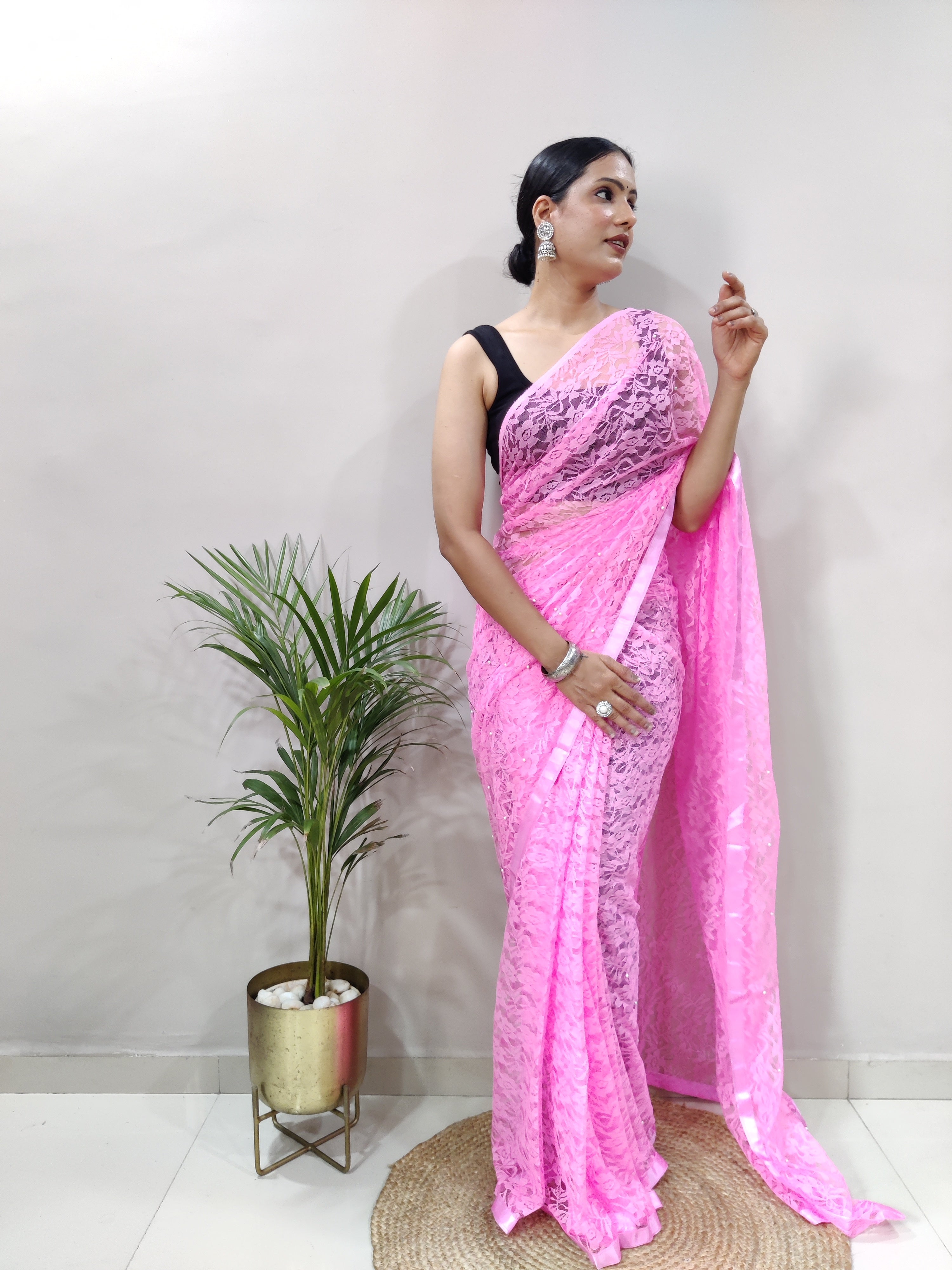New Fancy Net Braso Baby Pink Saree With Unstiched Blouse