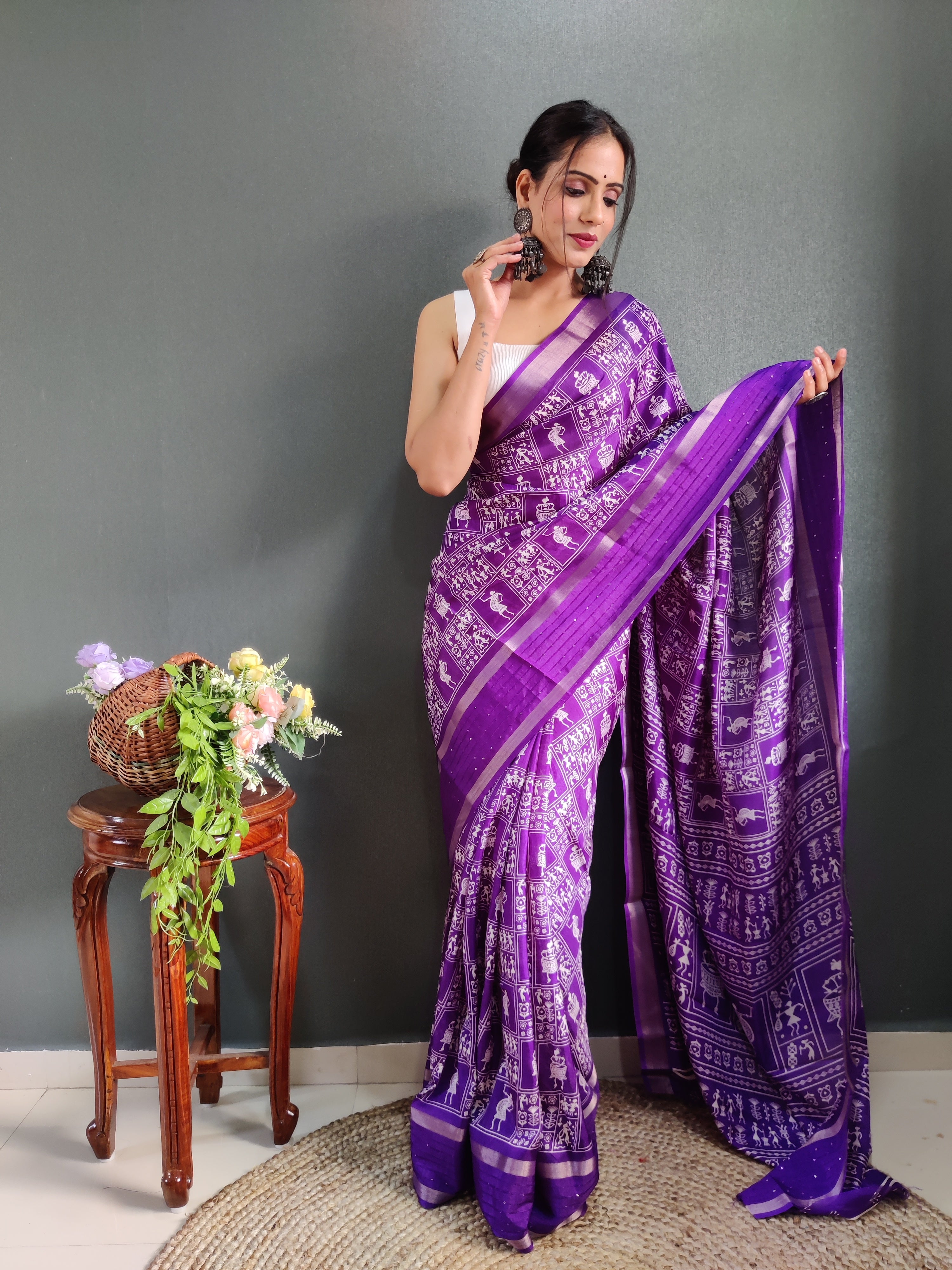 Fancy Dola Silk Jaipuri Print Rajwadi Purple Saree Divashree