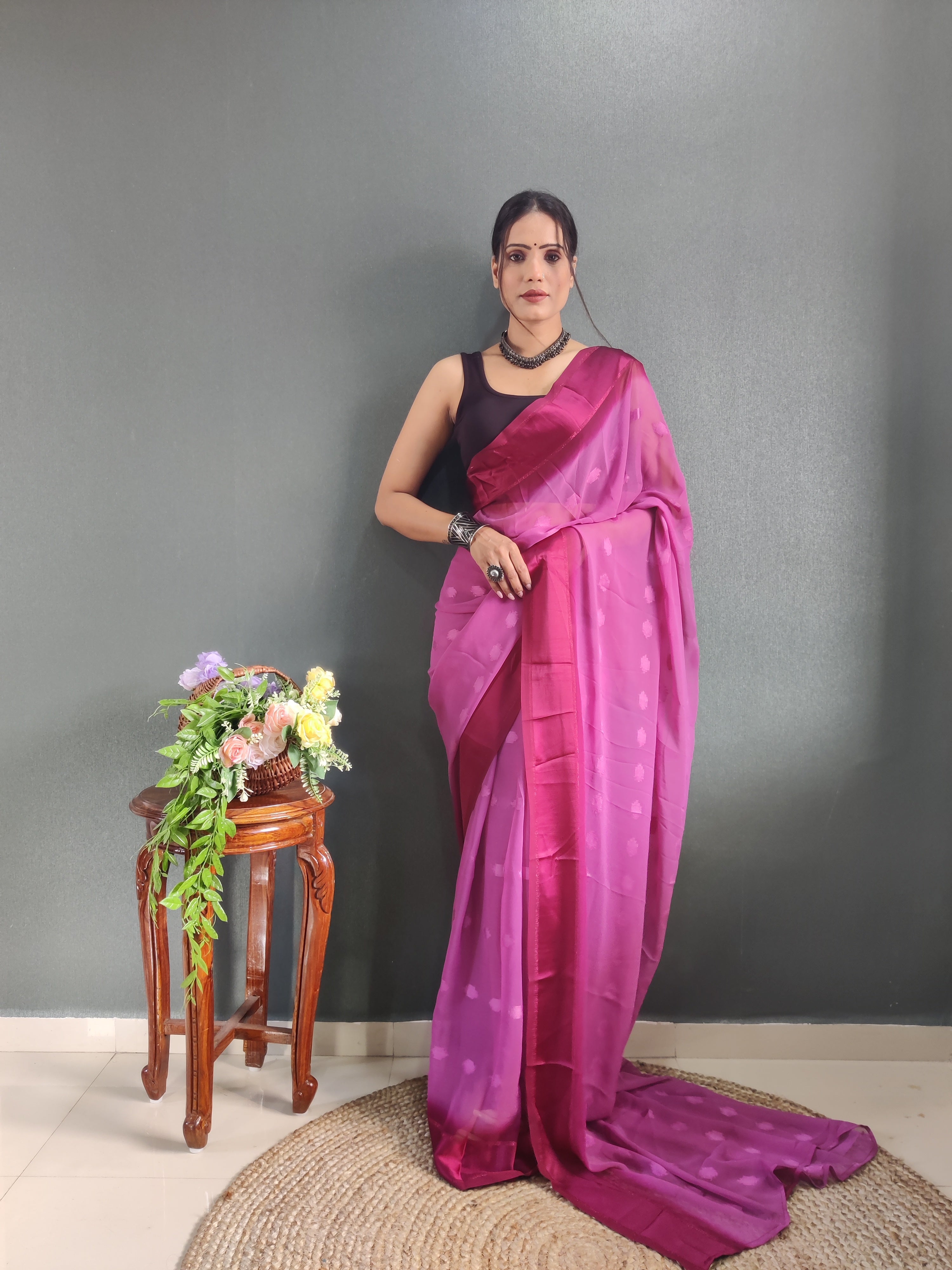 One Minute Ready to Wear New Premium Quality Magenta PInk Silk Saree Divashree