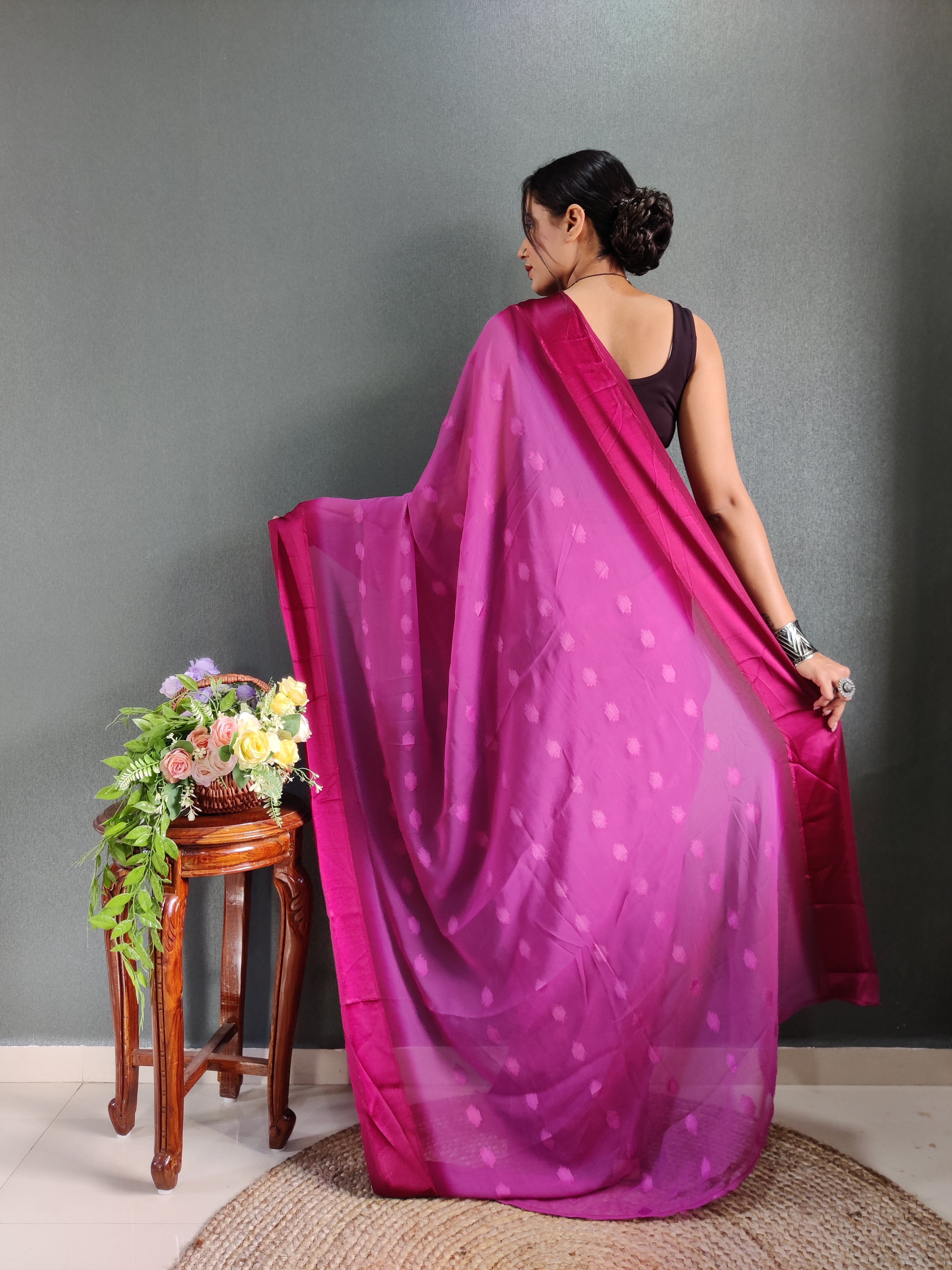 One Minute Ready to Wear New Premium Quality Magenta PInk Silk Saree Divashree