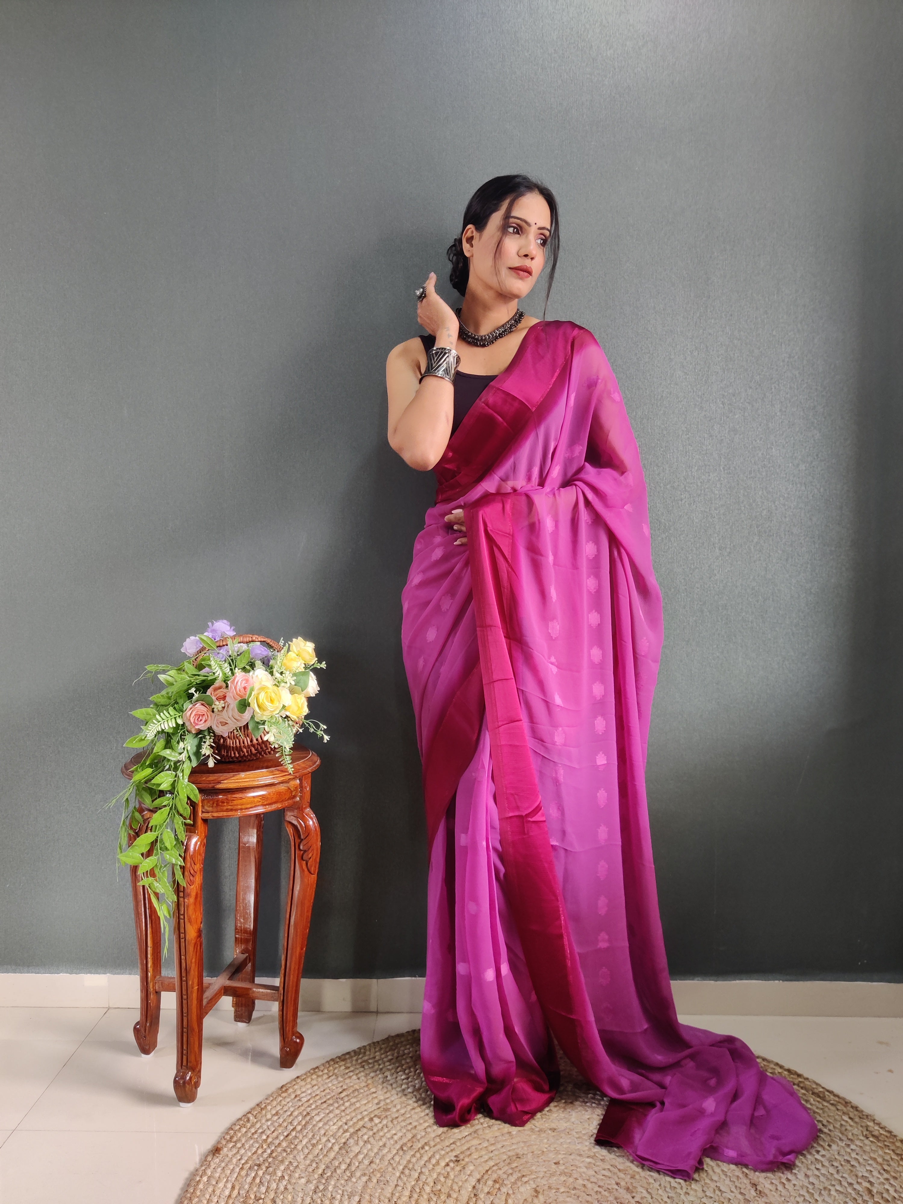 One Minute Ready to Wear New Premium Quality Magenta PInk Silk Saree Divashree