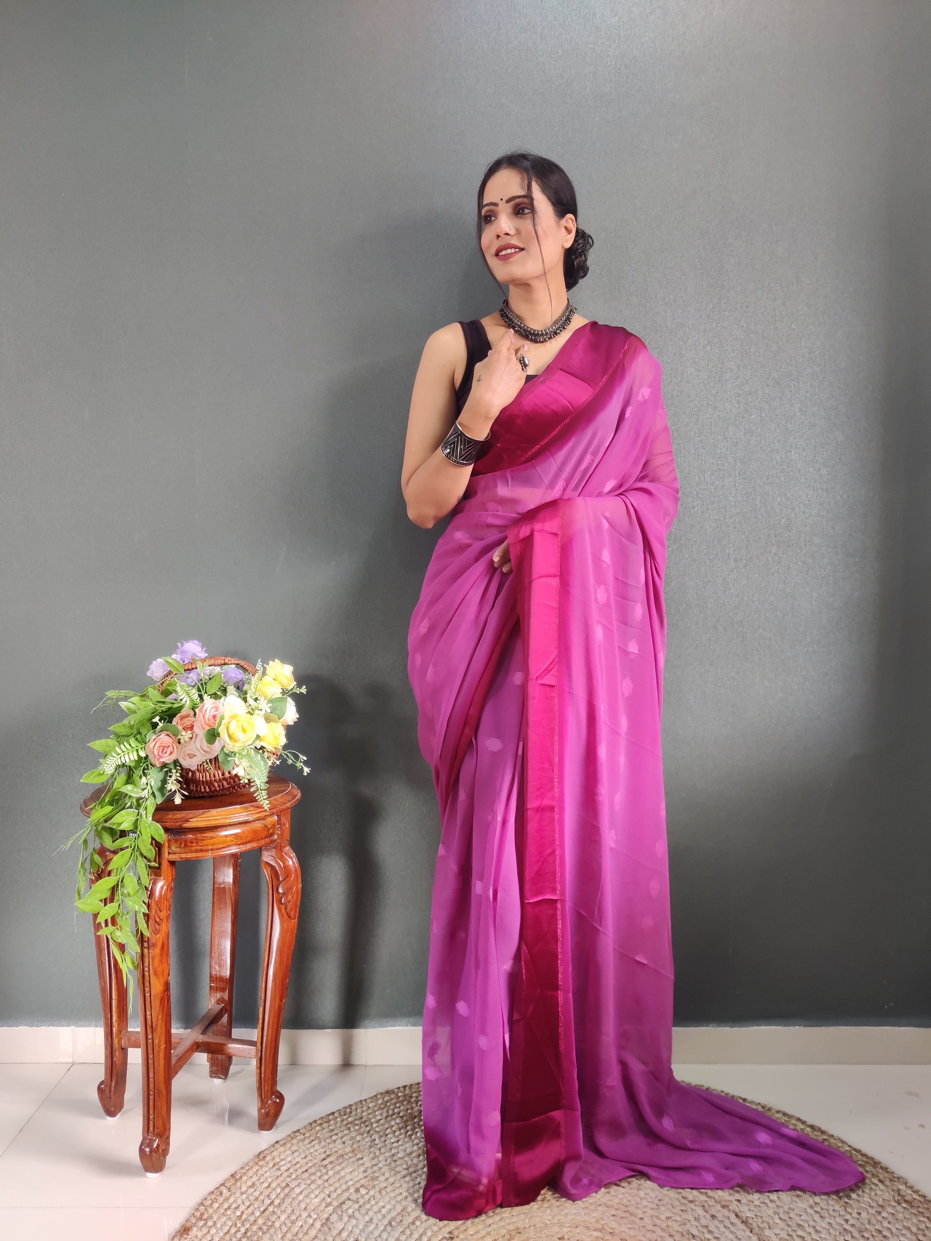 One Minute Ready to Wear New Premium Quality Magenta PInk Silk Saree Divashree