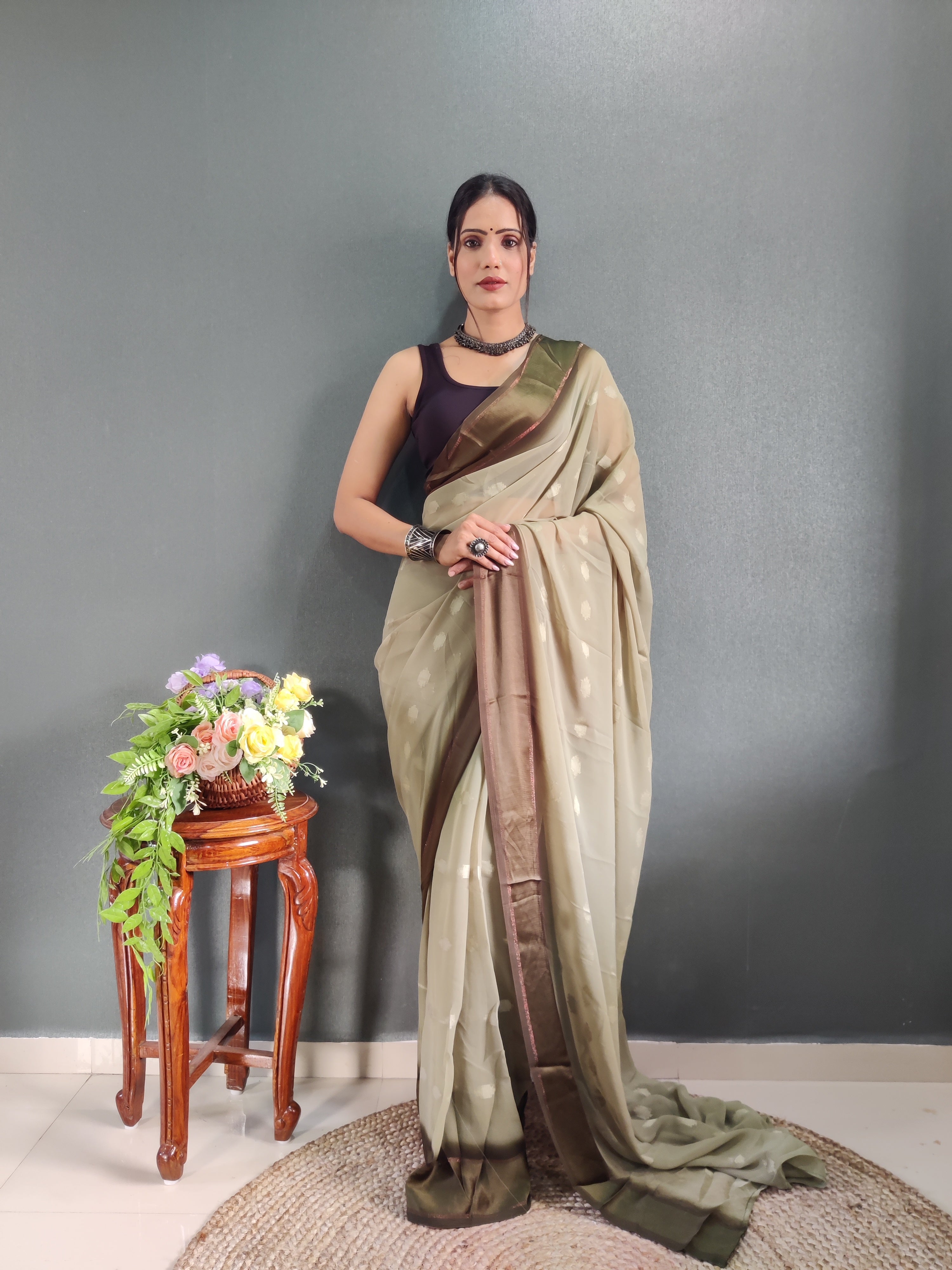 One Minute Ready to Wear New Premium Quality Wild Green Silk Saree Divashree