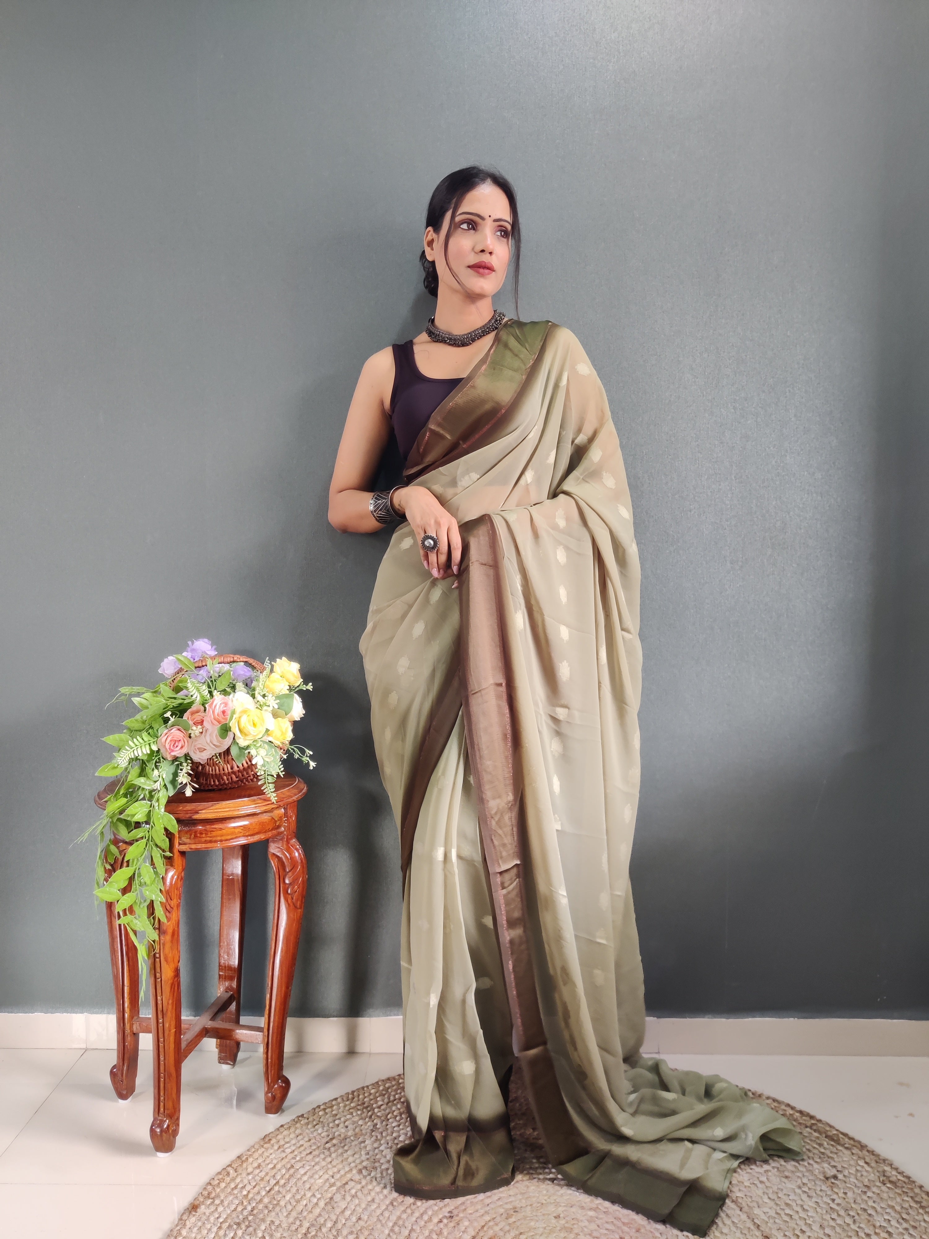 One Minute Ready to Wear New Premium Quality Wild Green Silk Saree Divashree