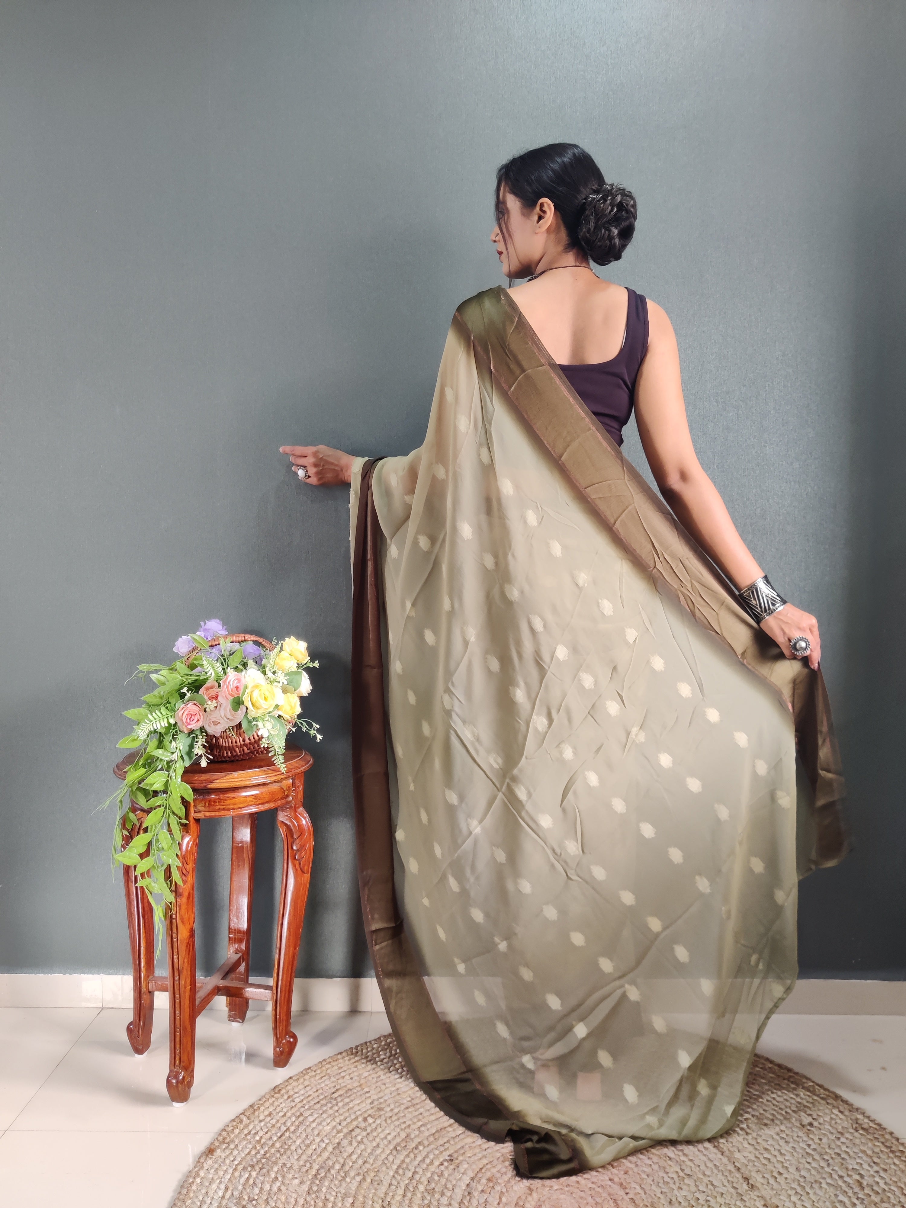 One Minute Ready to Wear New Premium Quality Wild Green Silk Saree Divashree