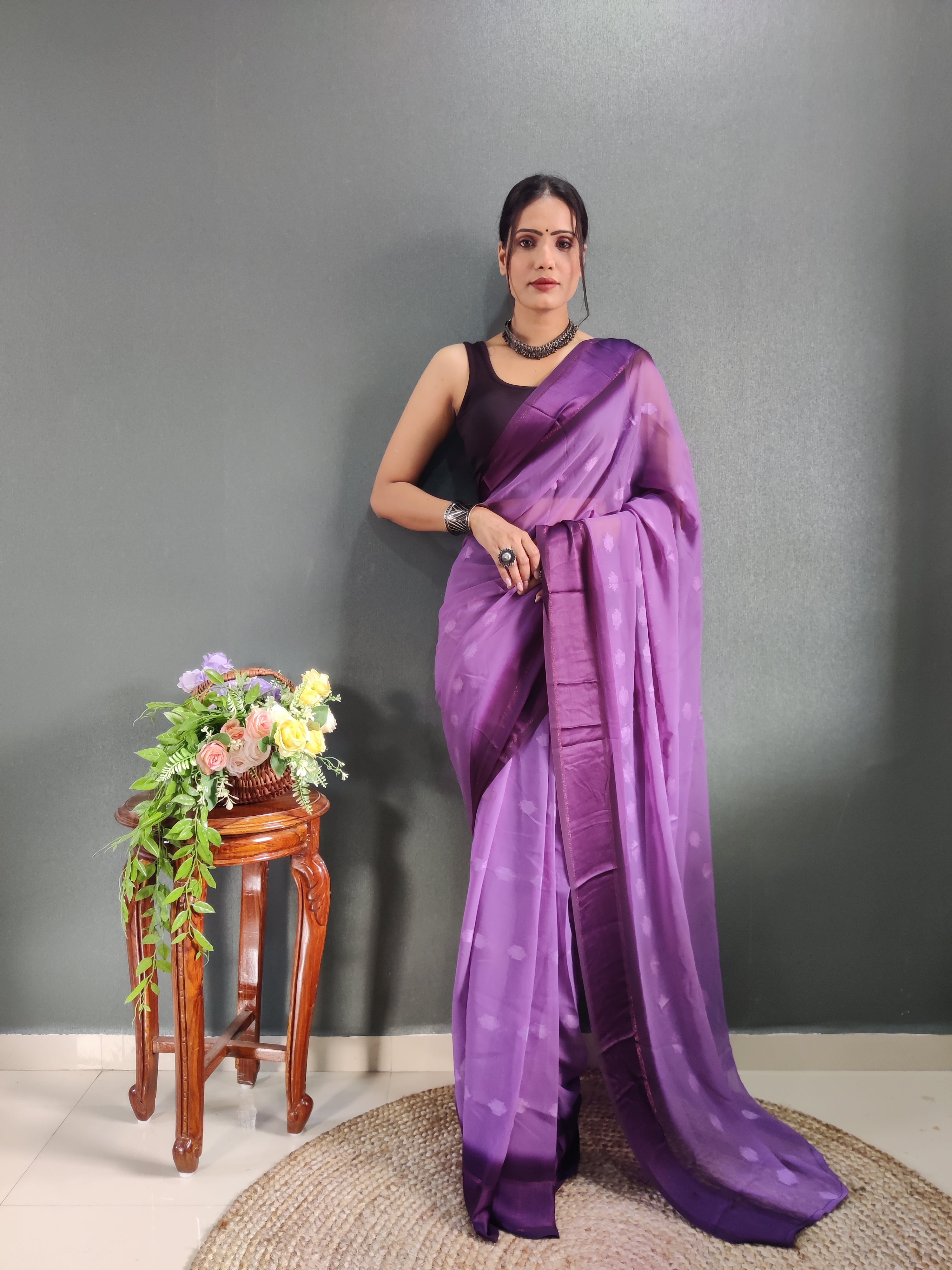 One Minute Ready to Wear New Premium Quality Void Purple Silk Saree Divashree