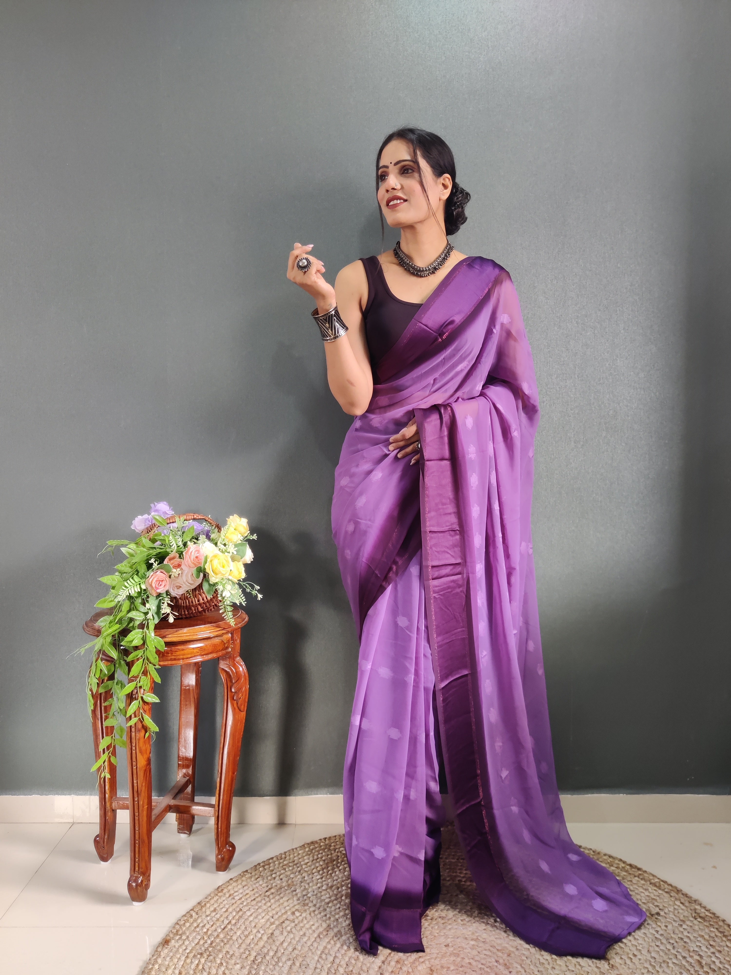 One Minute Ready to Wear New Premium Quality Void Purple Silk Saree Divashree