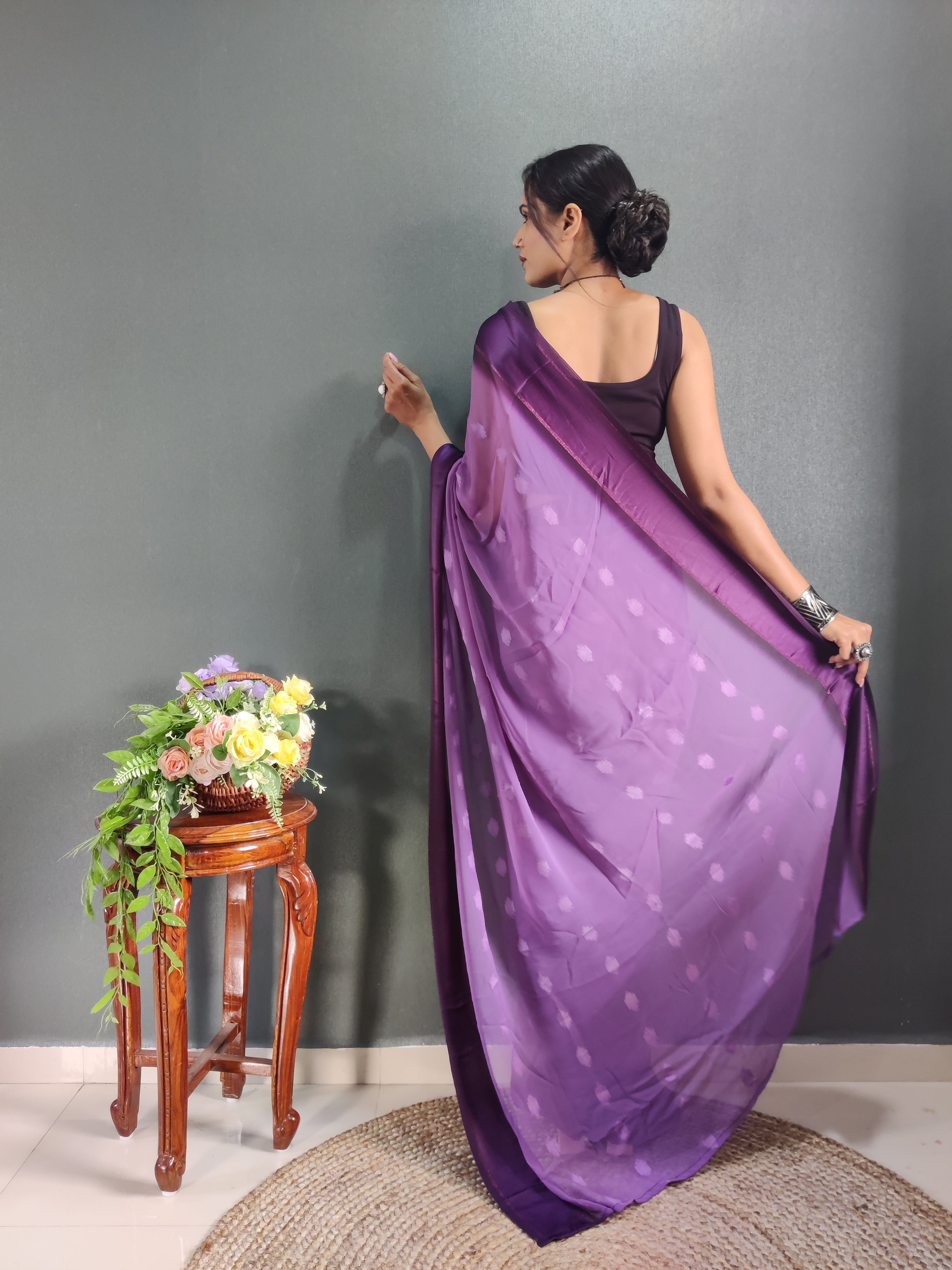 One Minute Ready to Wear New Premium Quality Void Purple Silk Saree Divashree