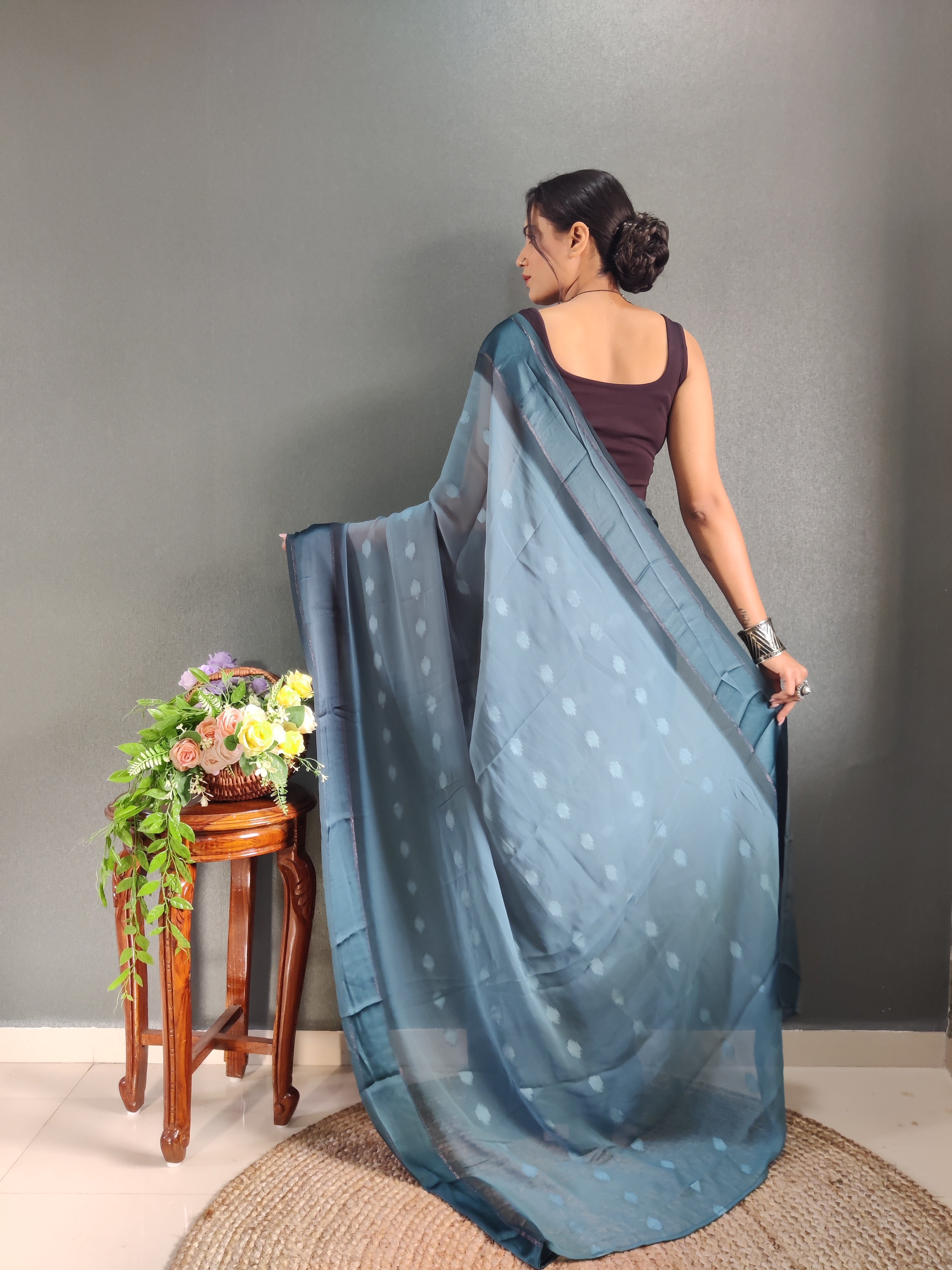 One Minute Ready to Wear New Premium Quality Sigma Blue Silk Saree Divashree