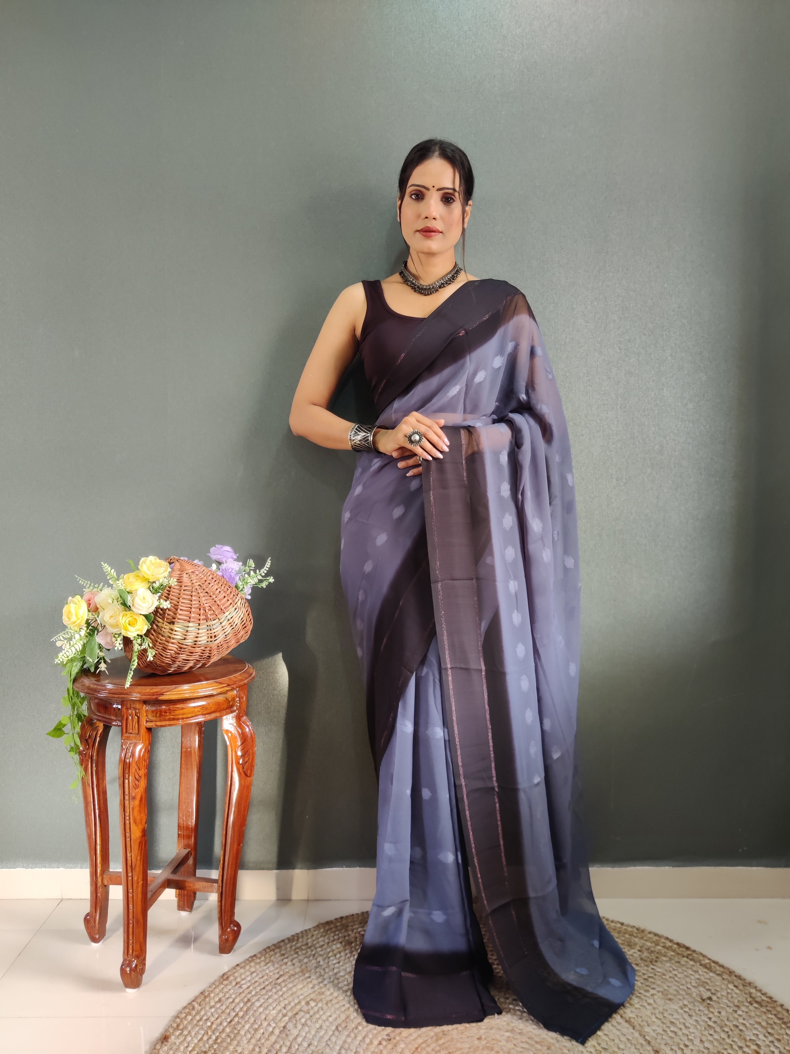 One Minute Ready to Wear New Premium Quality Blueberry Silk Saree Divashree