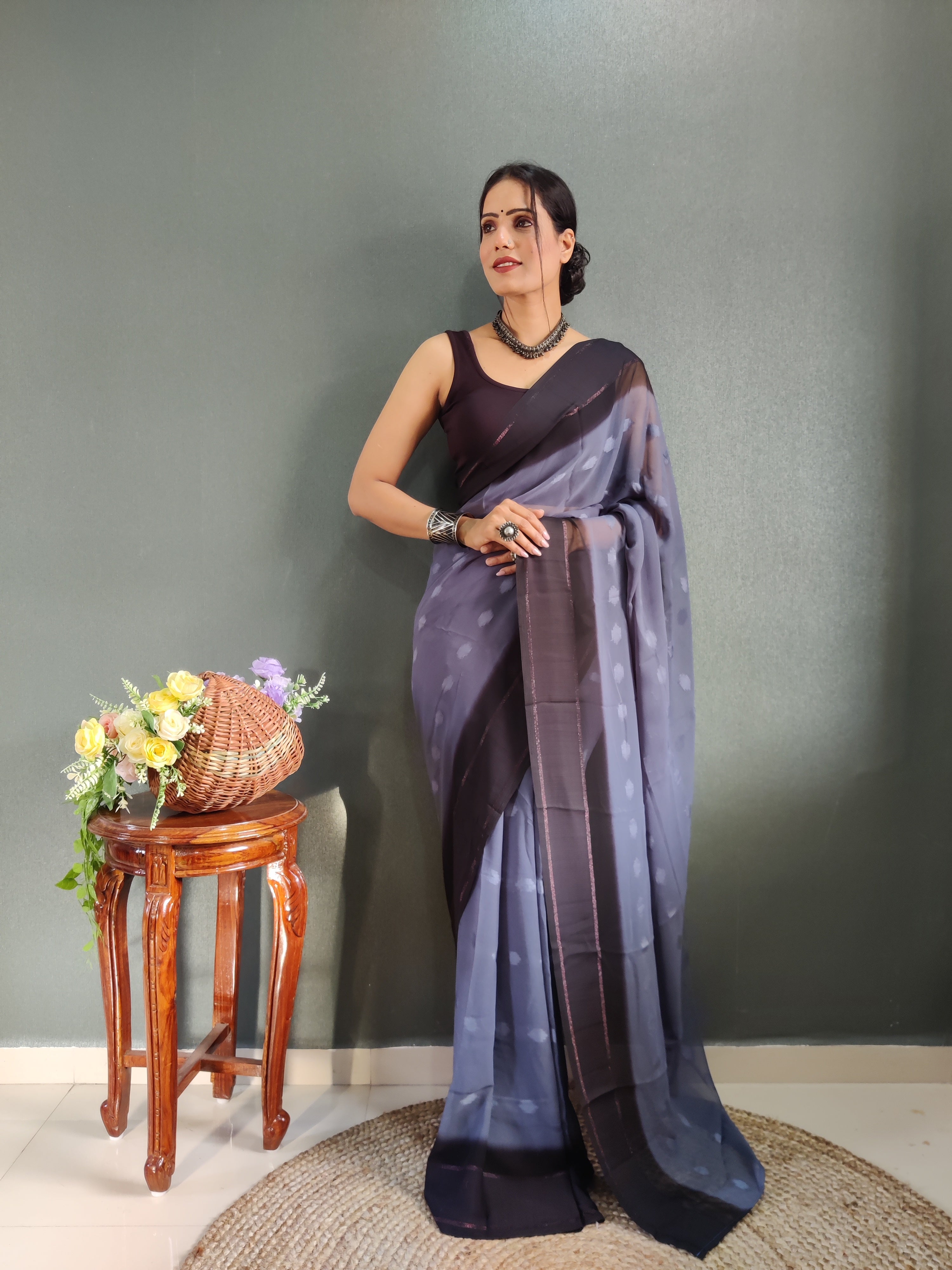 One Minute Ready to Wear New Premium Quality Blueberry Silk Saree Divashree