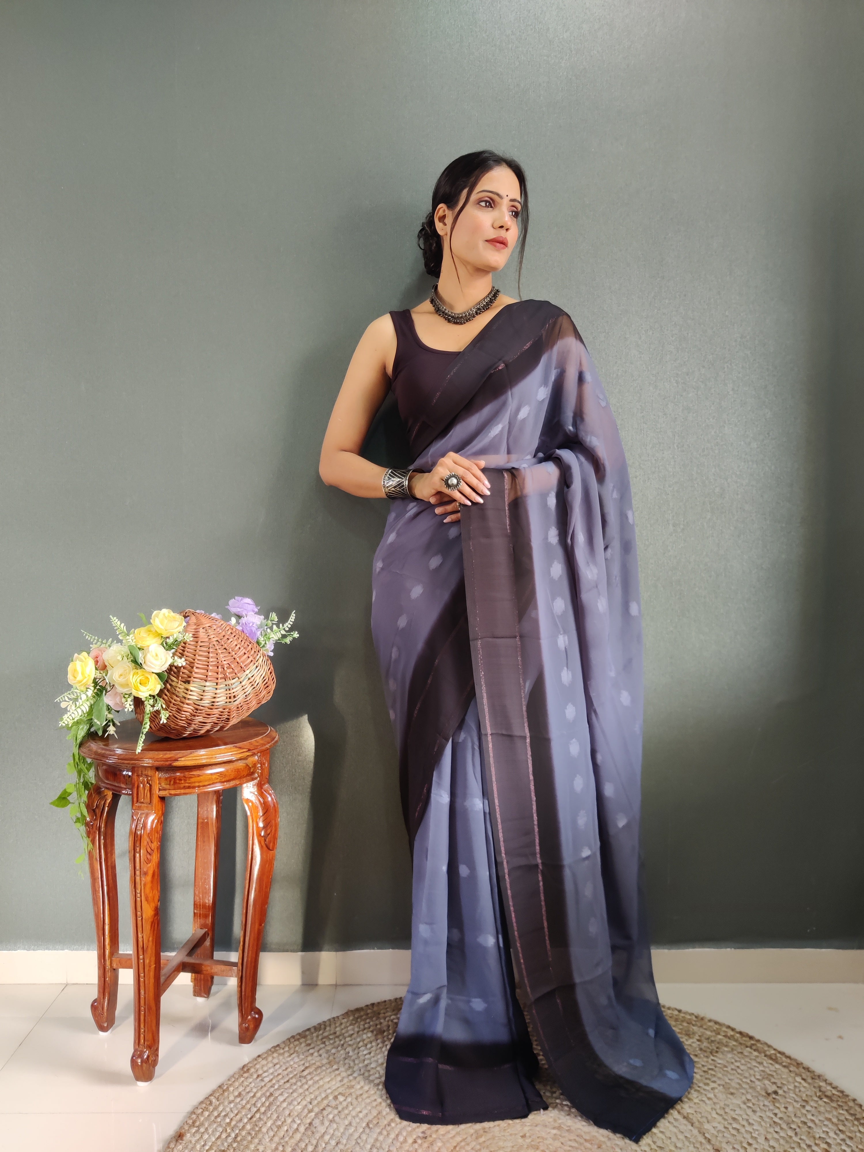 One Minute Ready to Wear New Premium Quality Blueberry Silk Saree Divashree