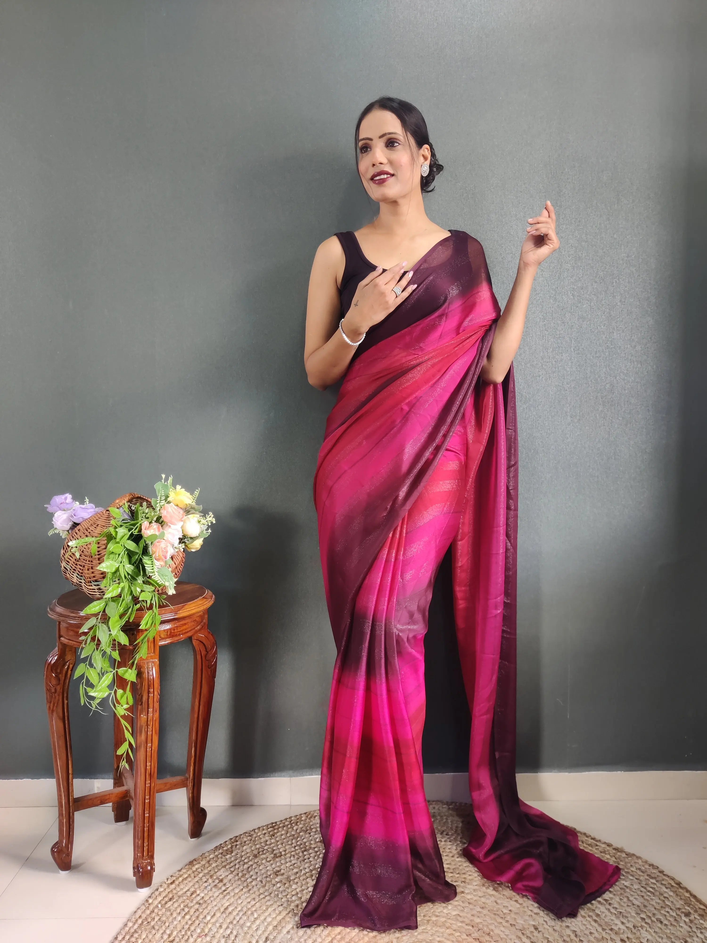 One Minute Ready to Wear New Premium Quelity Rose Pink Saree Divashree