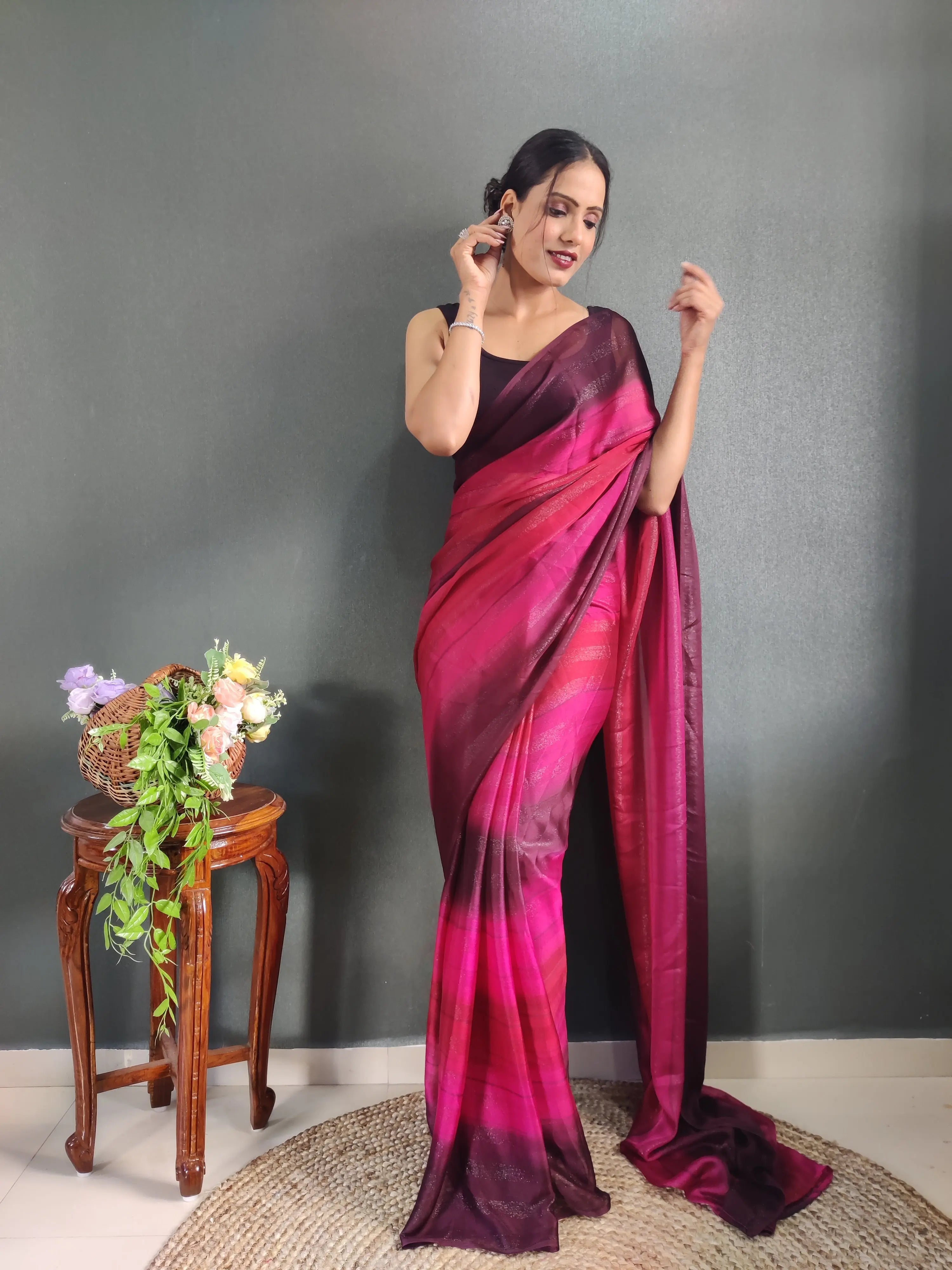 One Minute Ready to Wear New Premium Quelity Rose Pink Saree Divashree