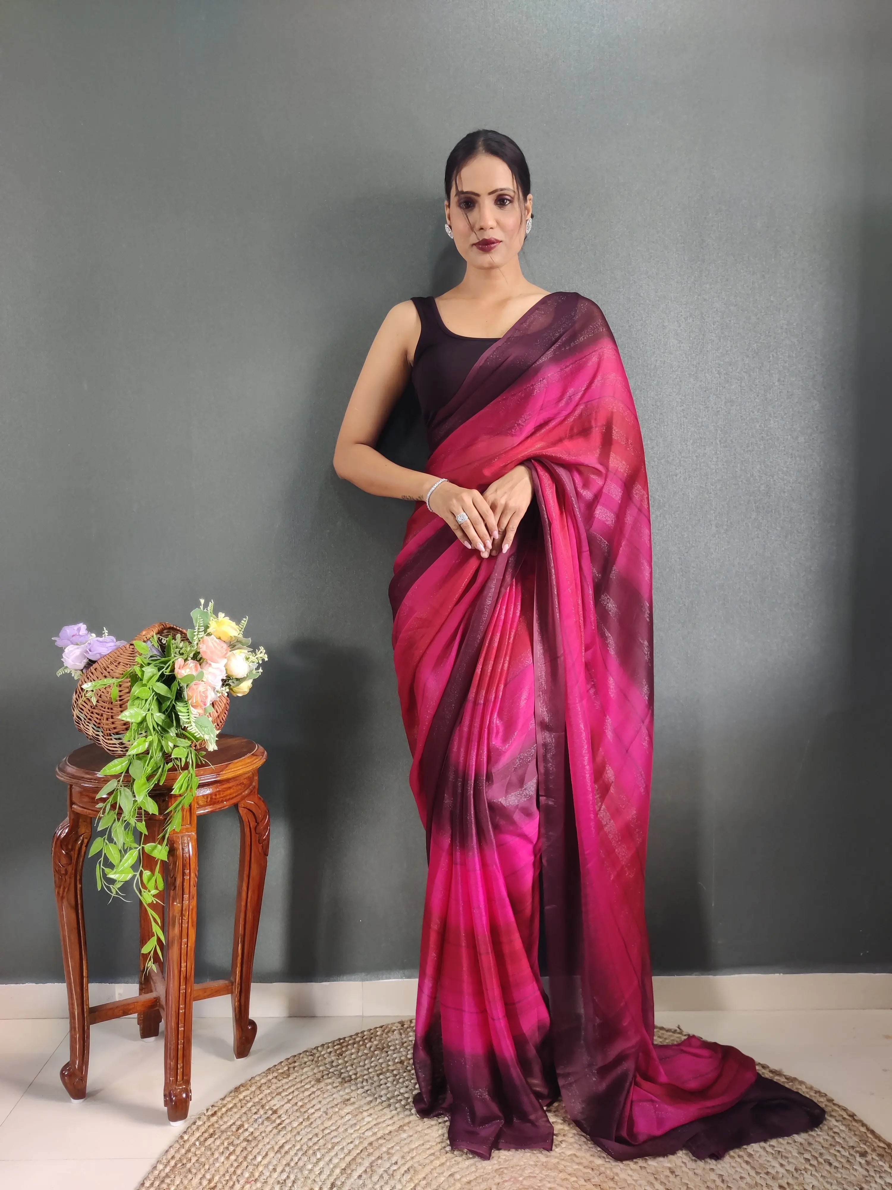 One Minute Ready to Wear New Premium Quelity Rose Pink Saree Divashree