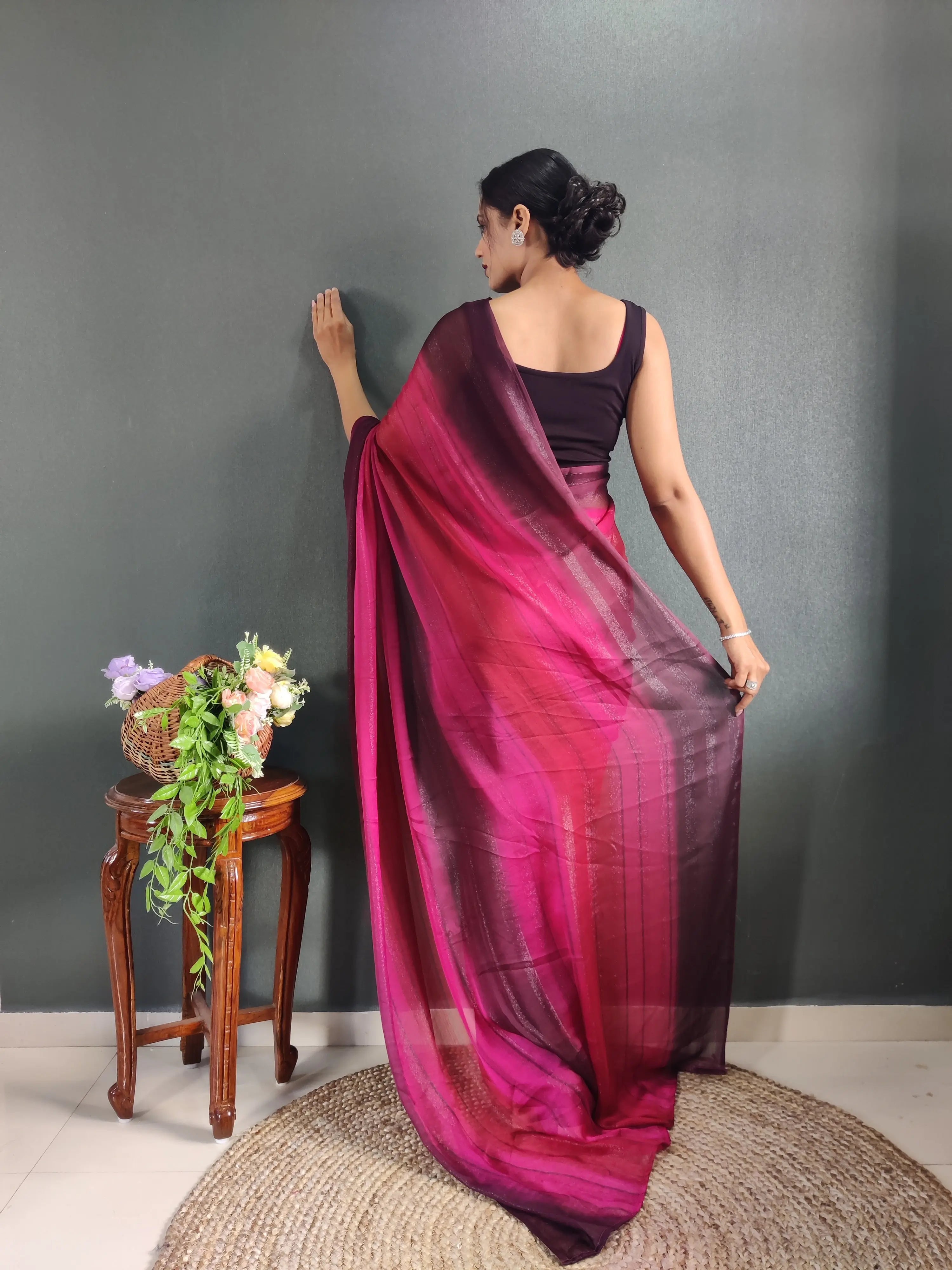 One Minute Ready to Wear New Premium Quelity Rose Pink Saree Divashree