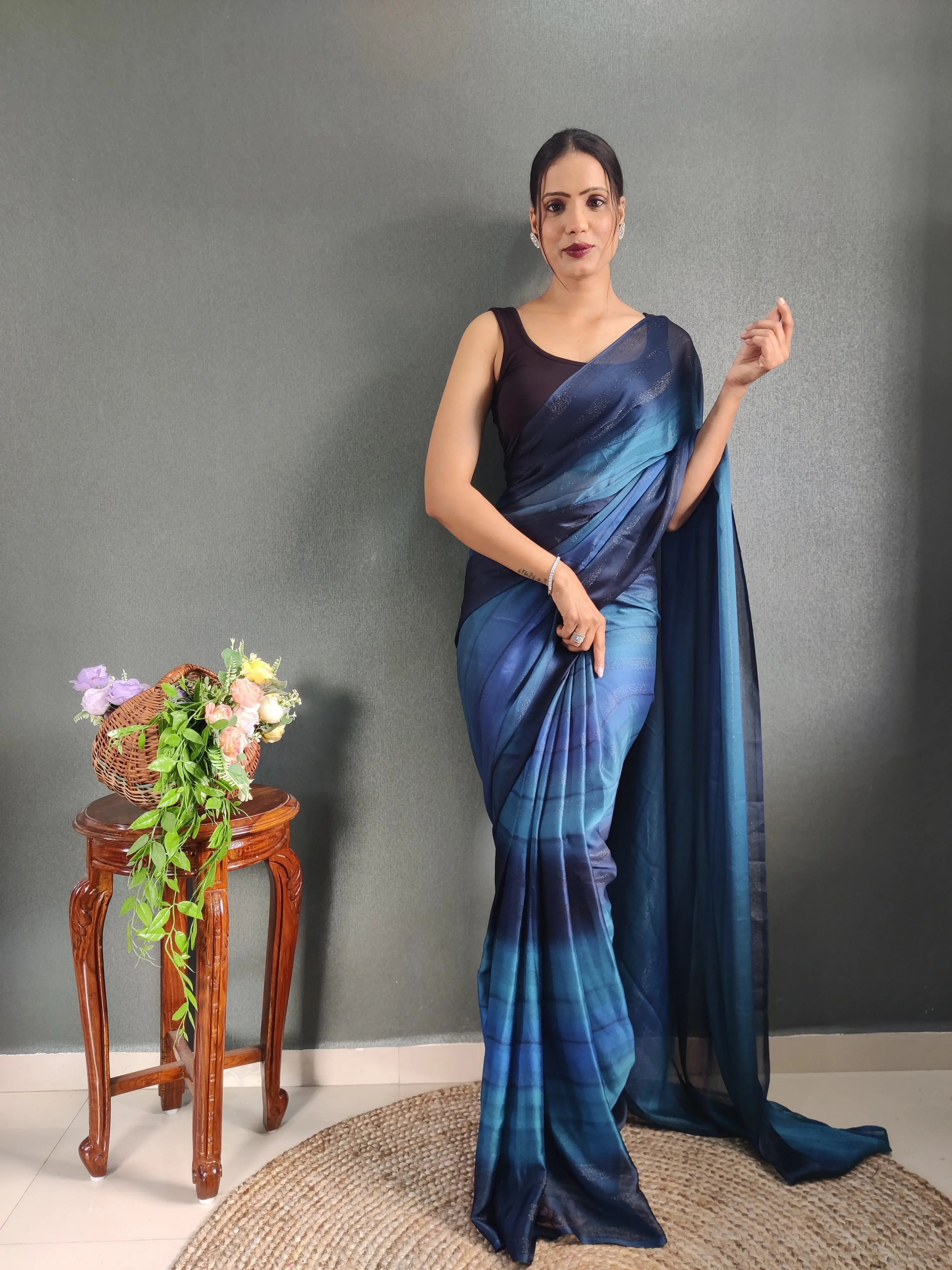 One Minute Ready to Wear New Premium Quelity Vinaile Blue Saree Divashree