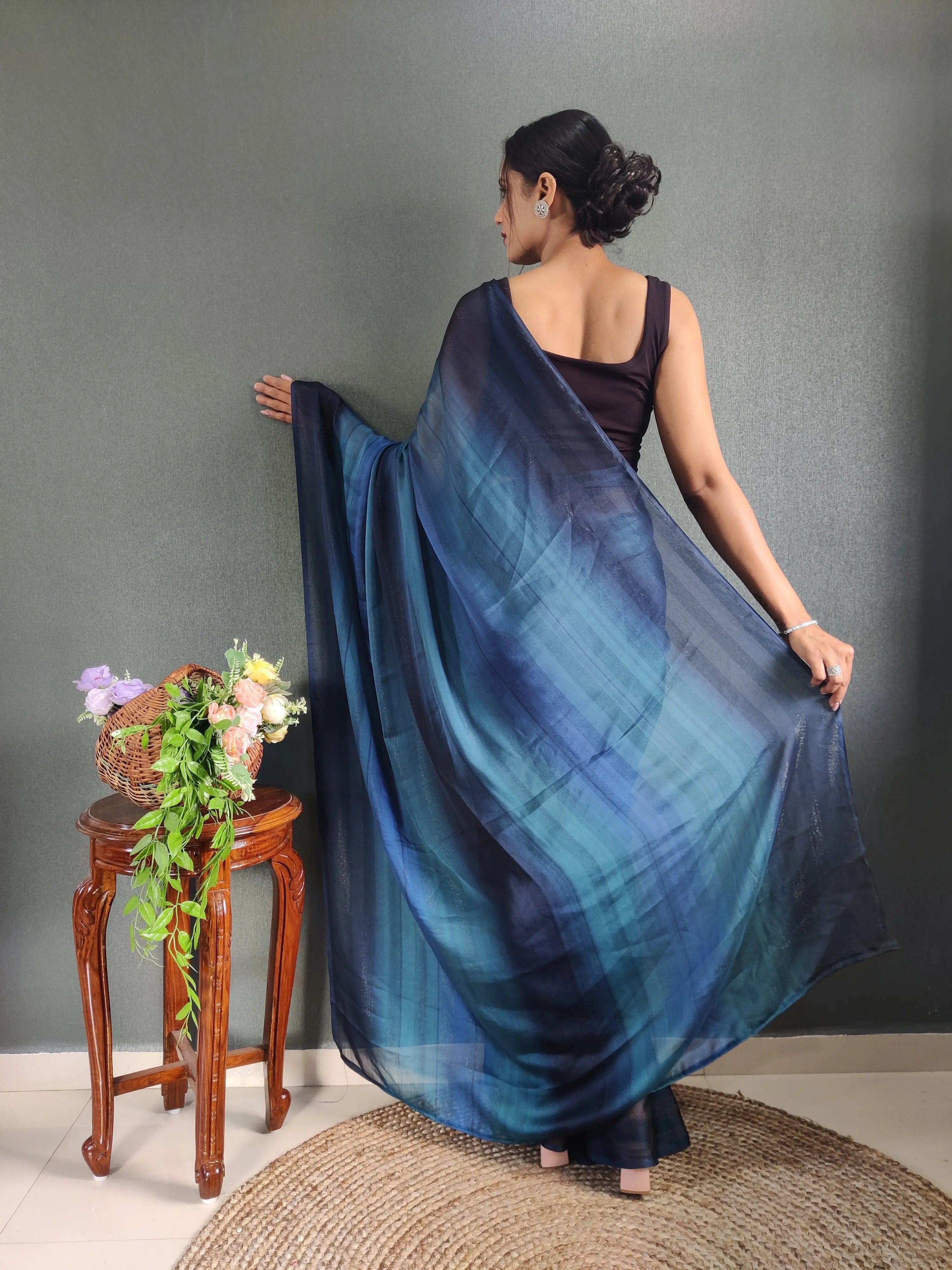 One Minute Ready to Wear New Premium Quelity Vinaile Blue Saree Divashree