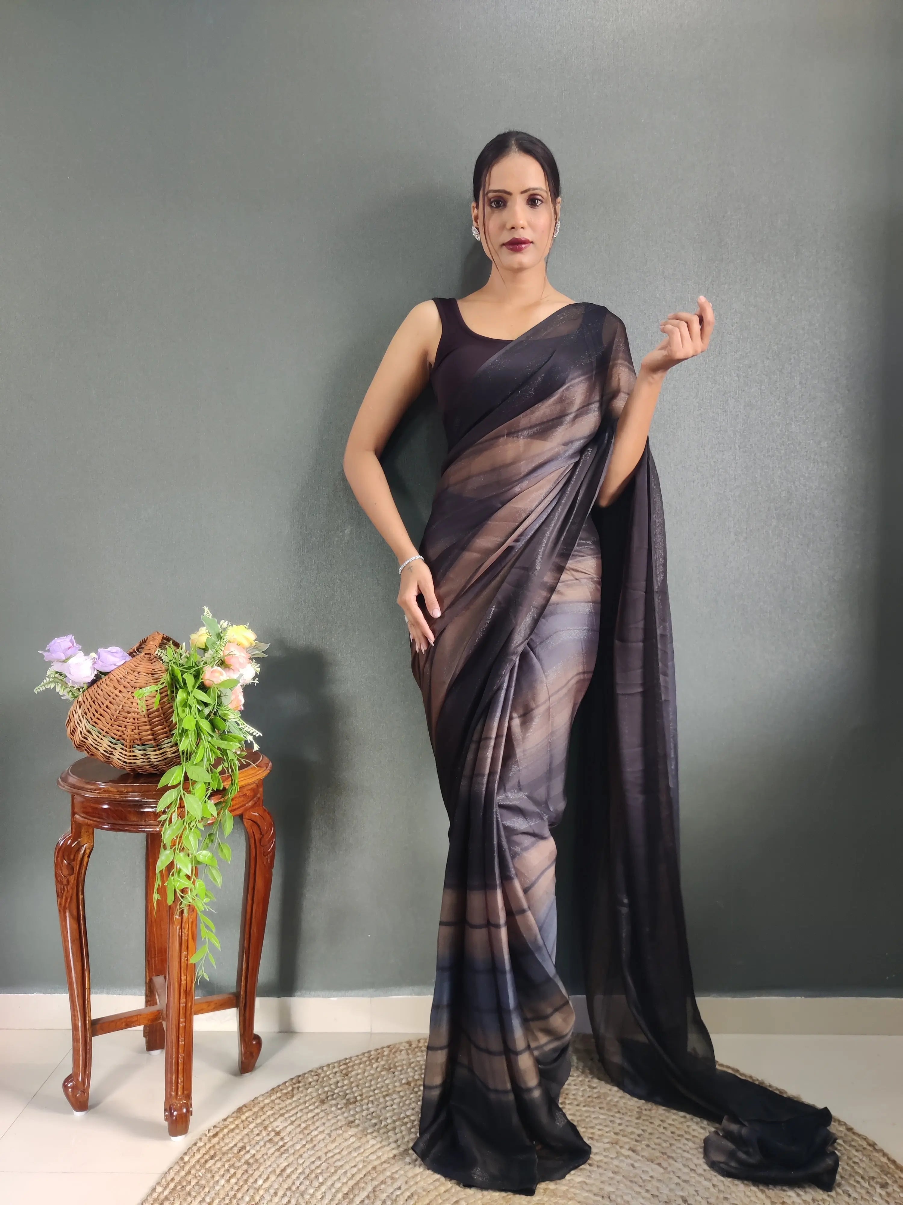 One Minute Ready to Wear New Premium Quelity Rich Chocolate Saree Divashree