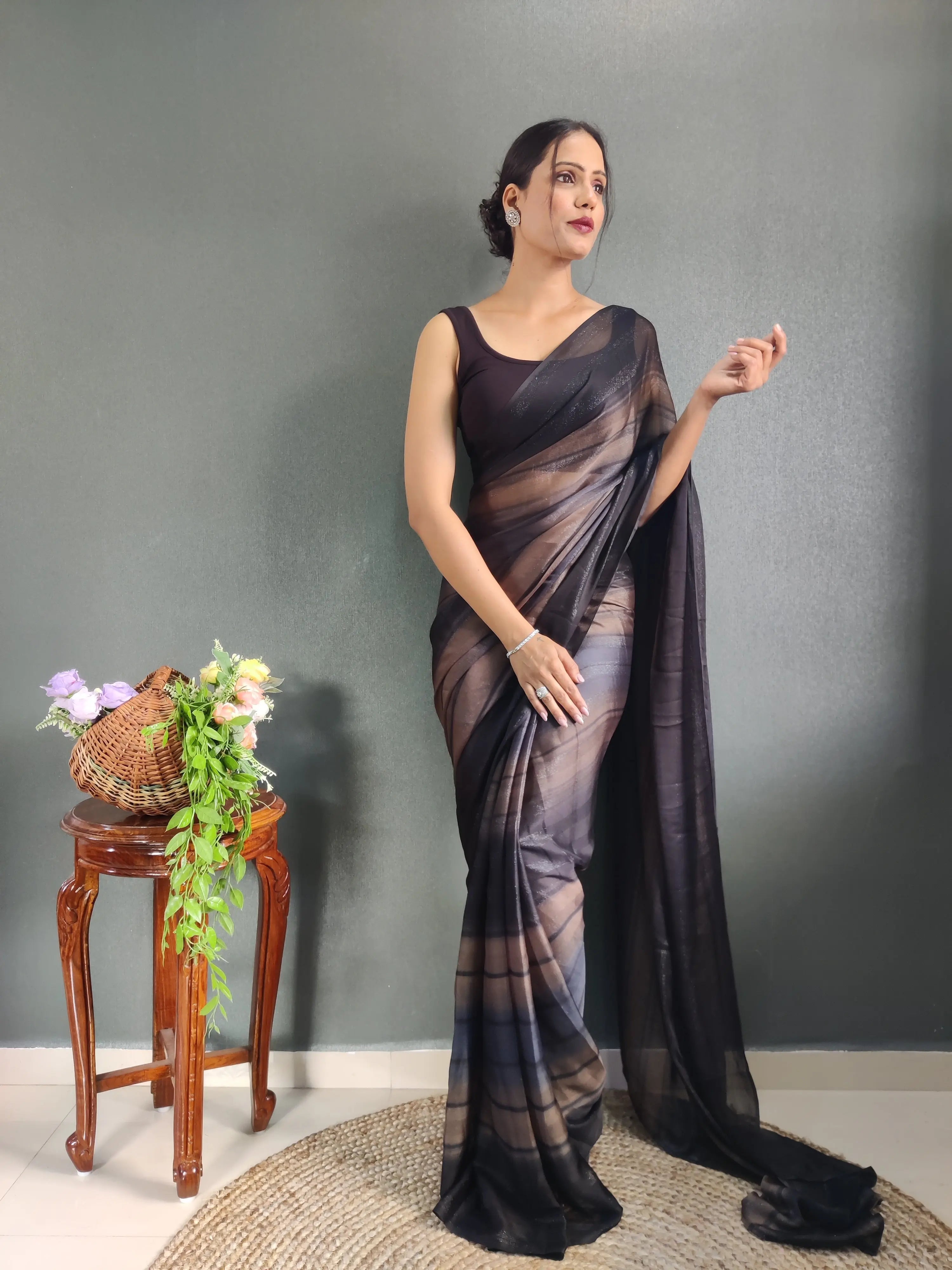 One Minute Ready to Wear New Premium Quelity Rich Chocolate Saree Divashree