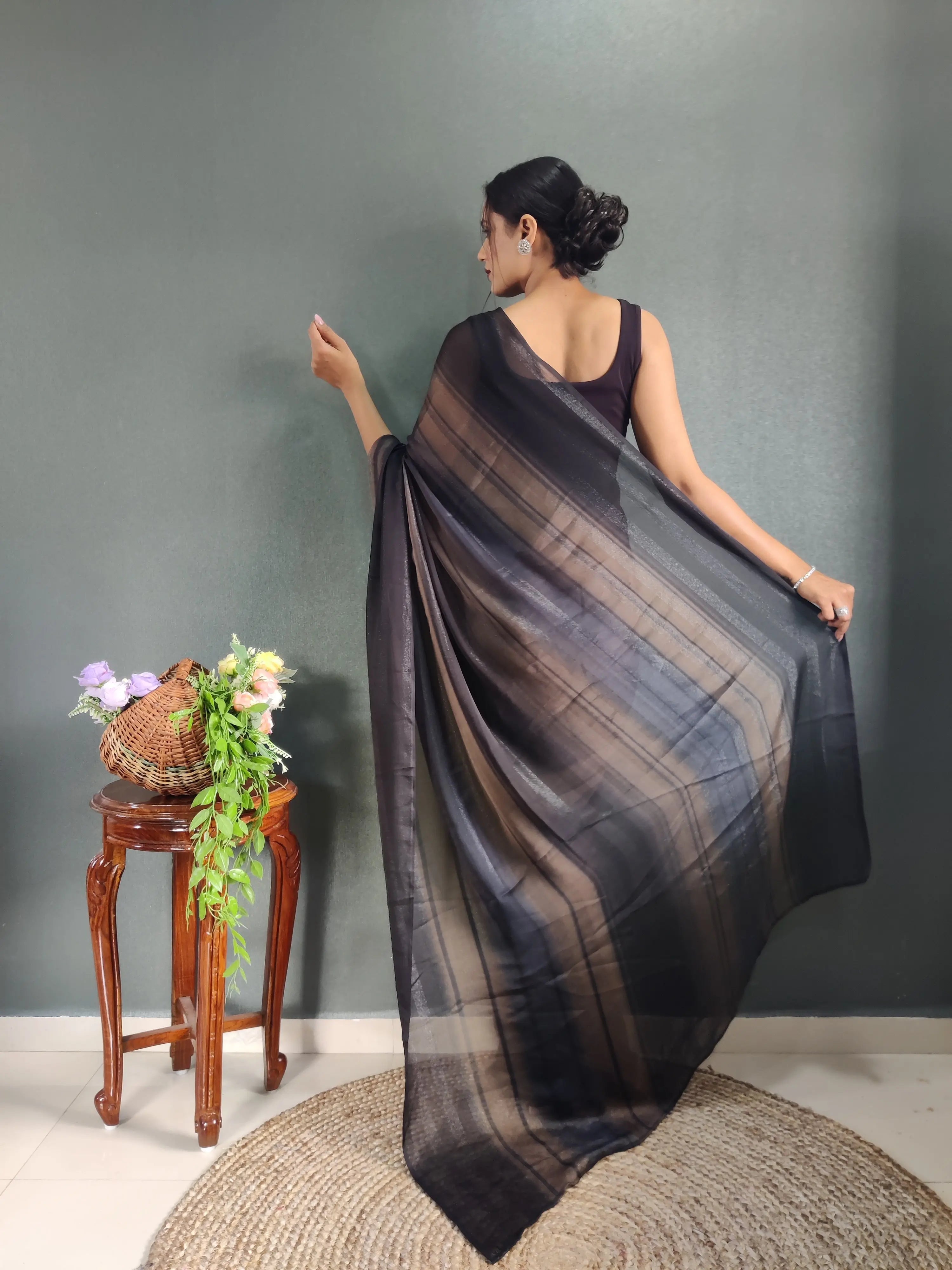 One Minute Ready to Wear New Premium Quelity Rich Chocolate Saree Divashree