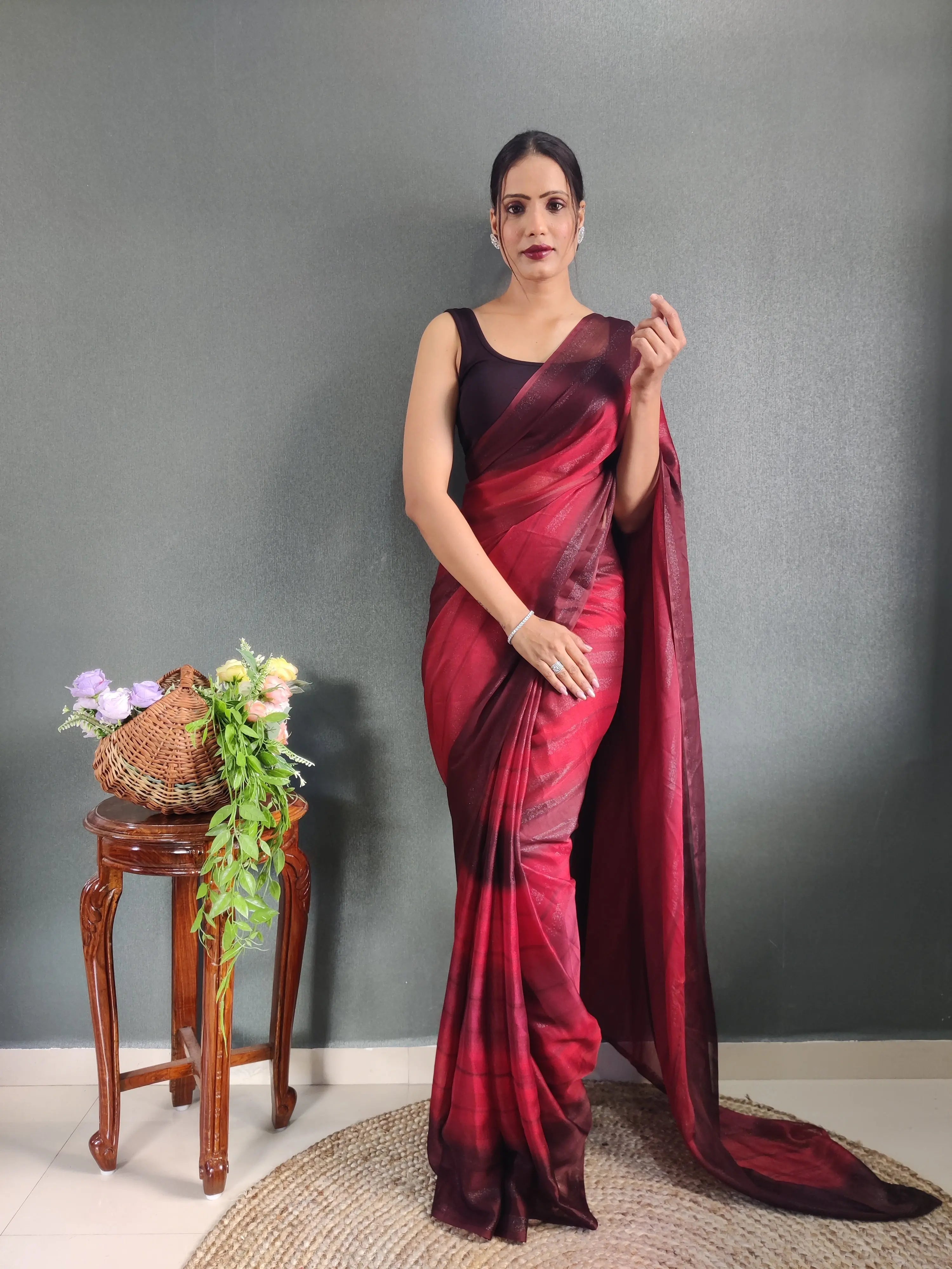 One Minute Ready to Wear New Premium Quelity Red violate Saree Divashree