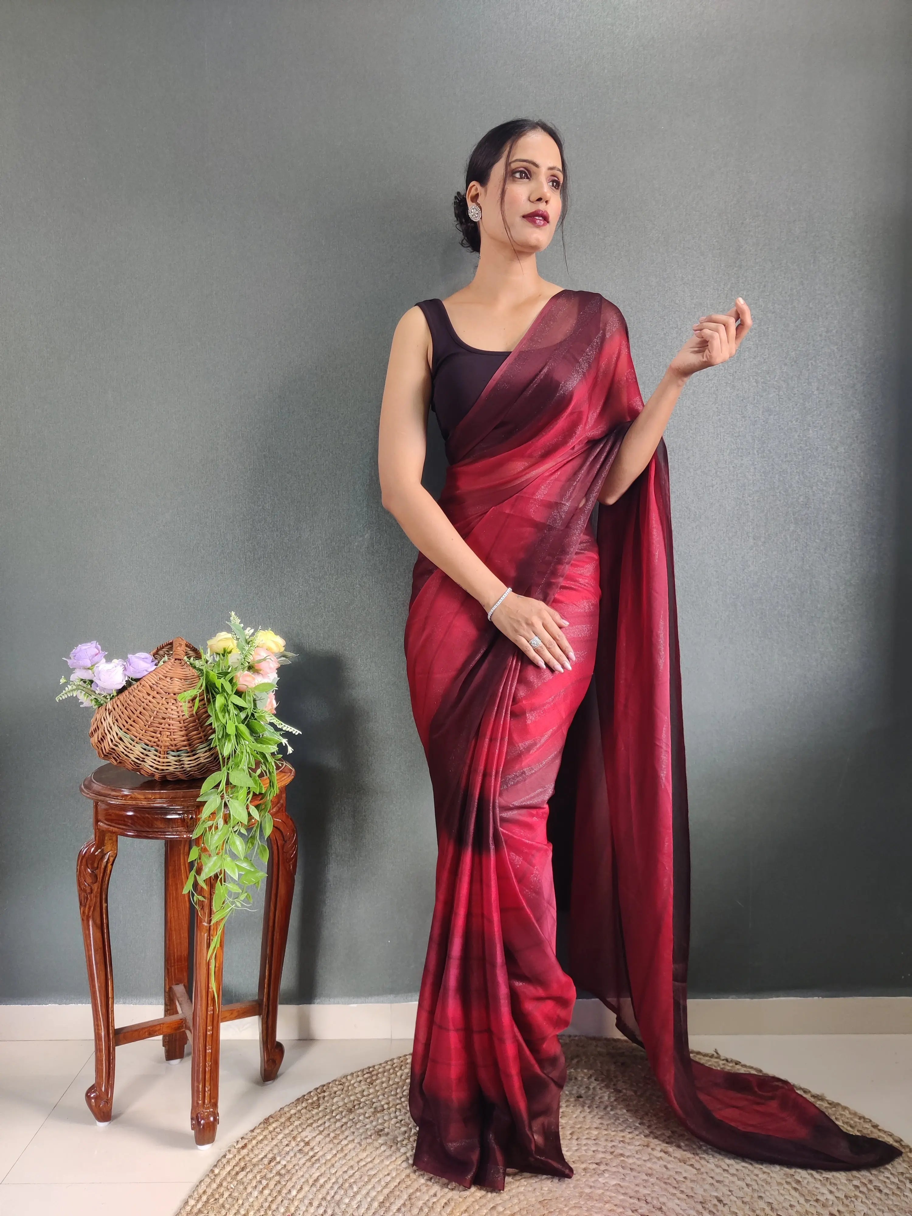 One Minute Ready to Wear New Premium Quelity Red violate Saree Divashree