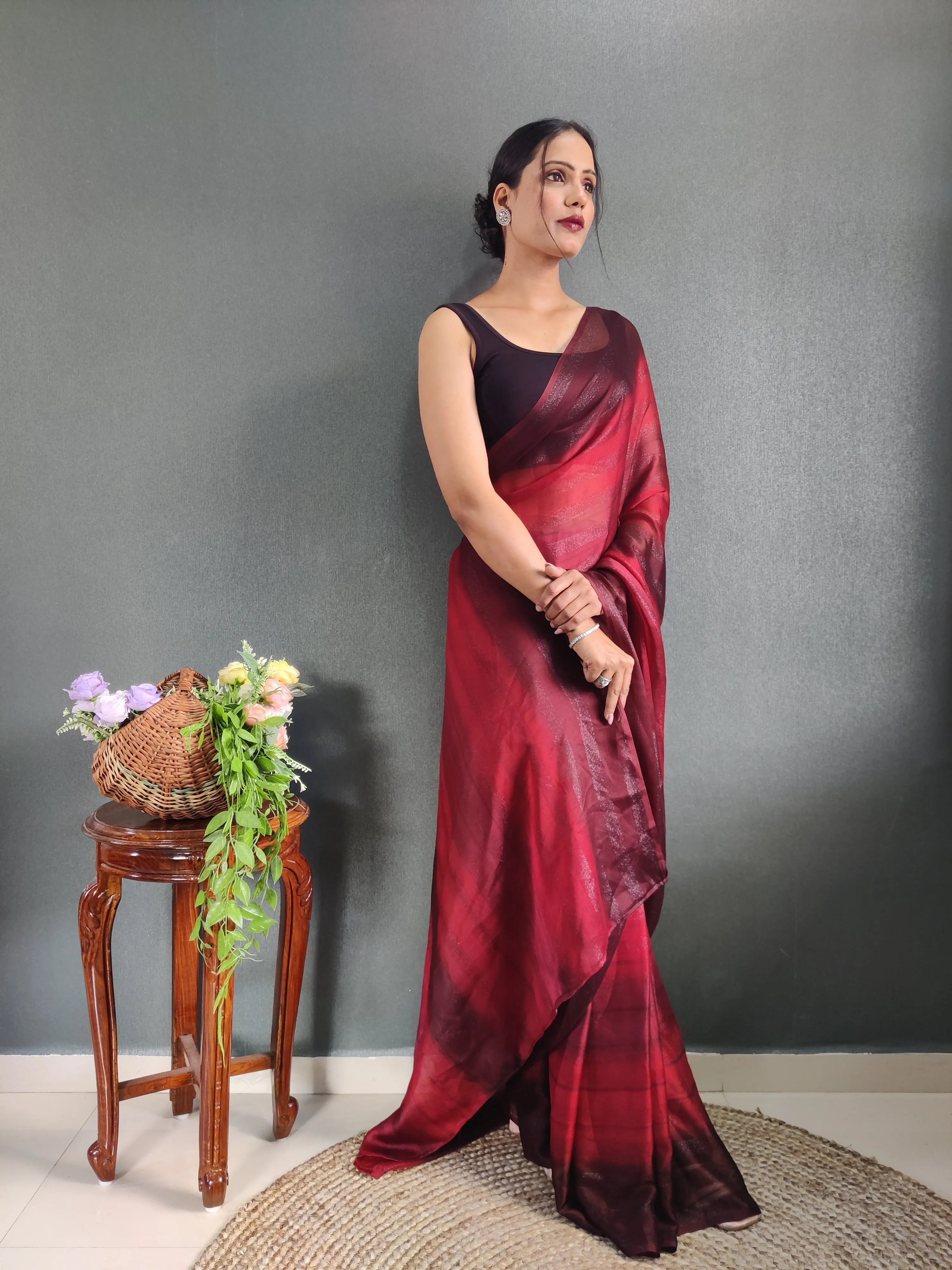 One Minute Ready to Wear New Premium Quelity Red violate Saree Divashree