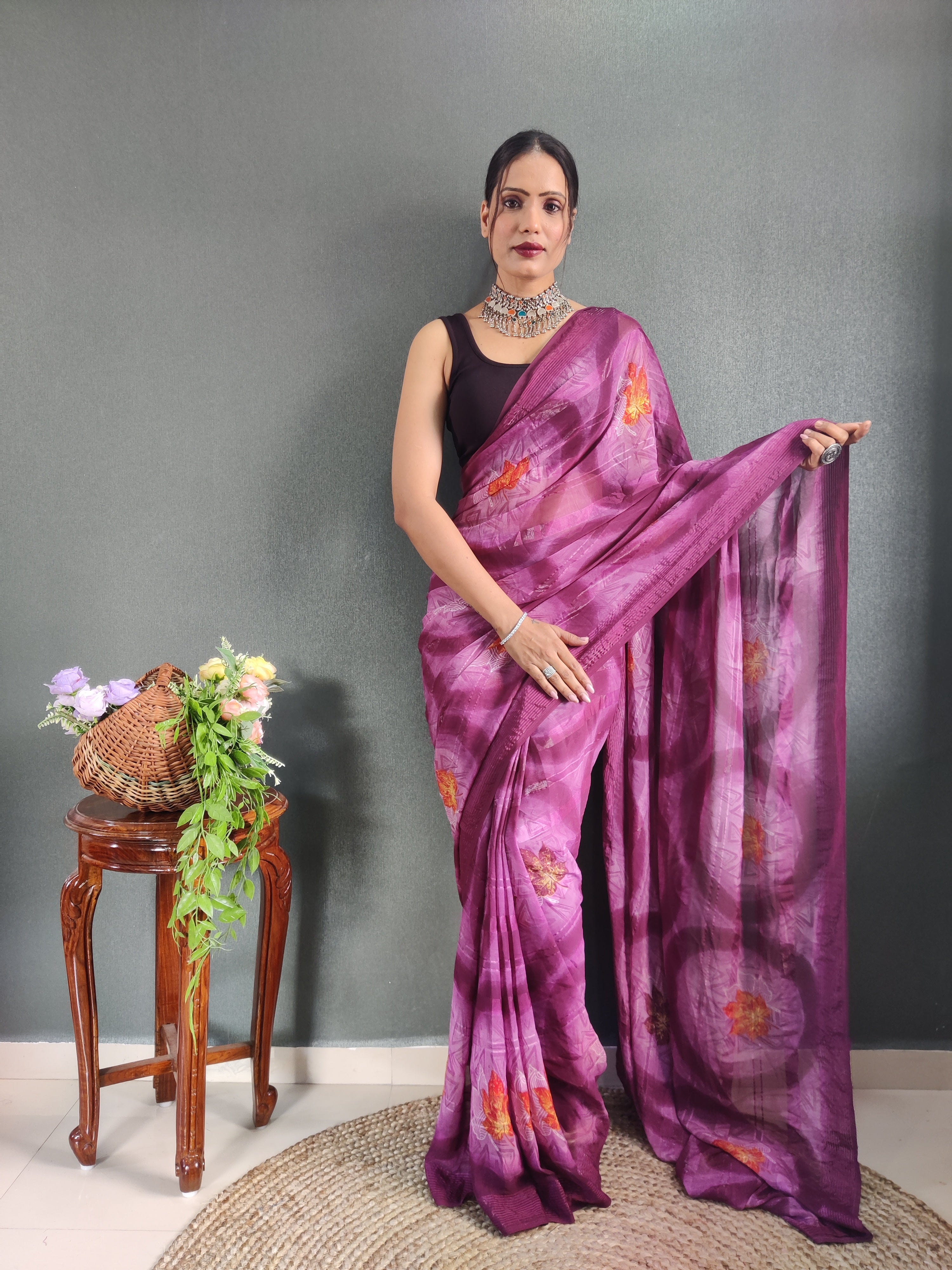 One Minute Ready to Wear New Classic Design Pink Saree Divashree